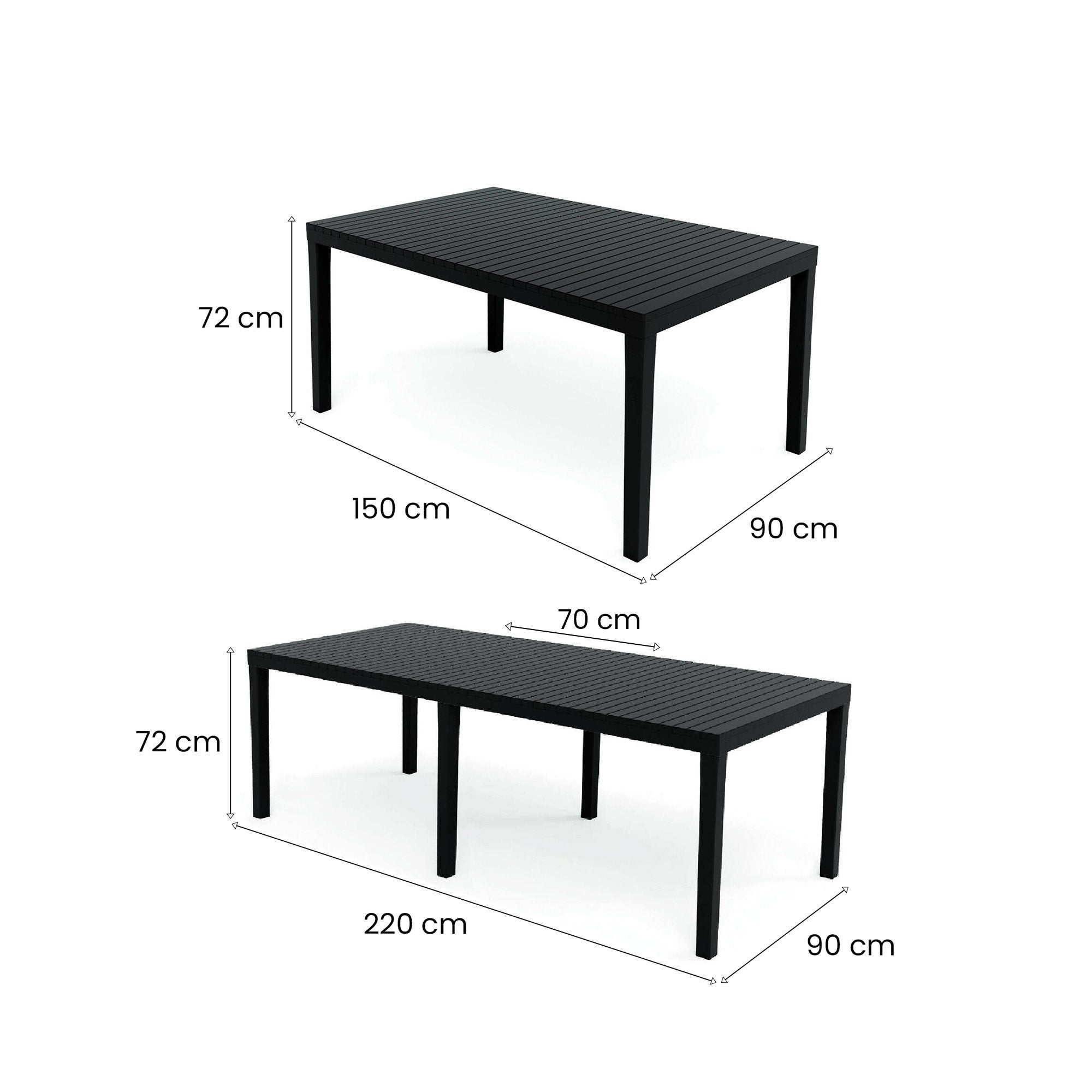 Tavolo da Esterno Made in Italy, 10 Posti Meccanismo Estensione Allunga Centrale, 90x220x72h cm Nero Antracite - Arabesch - 3