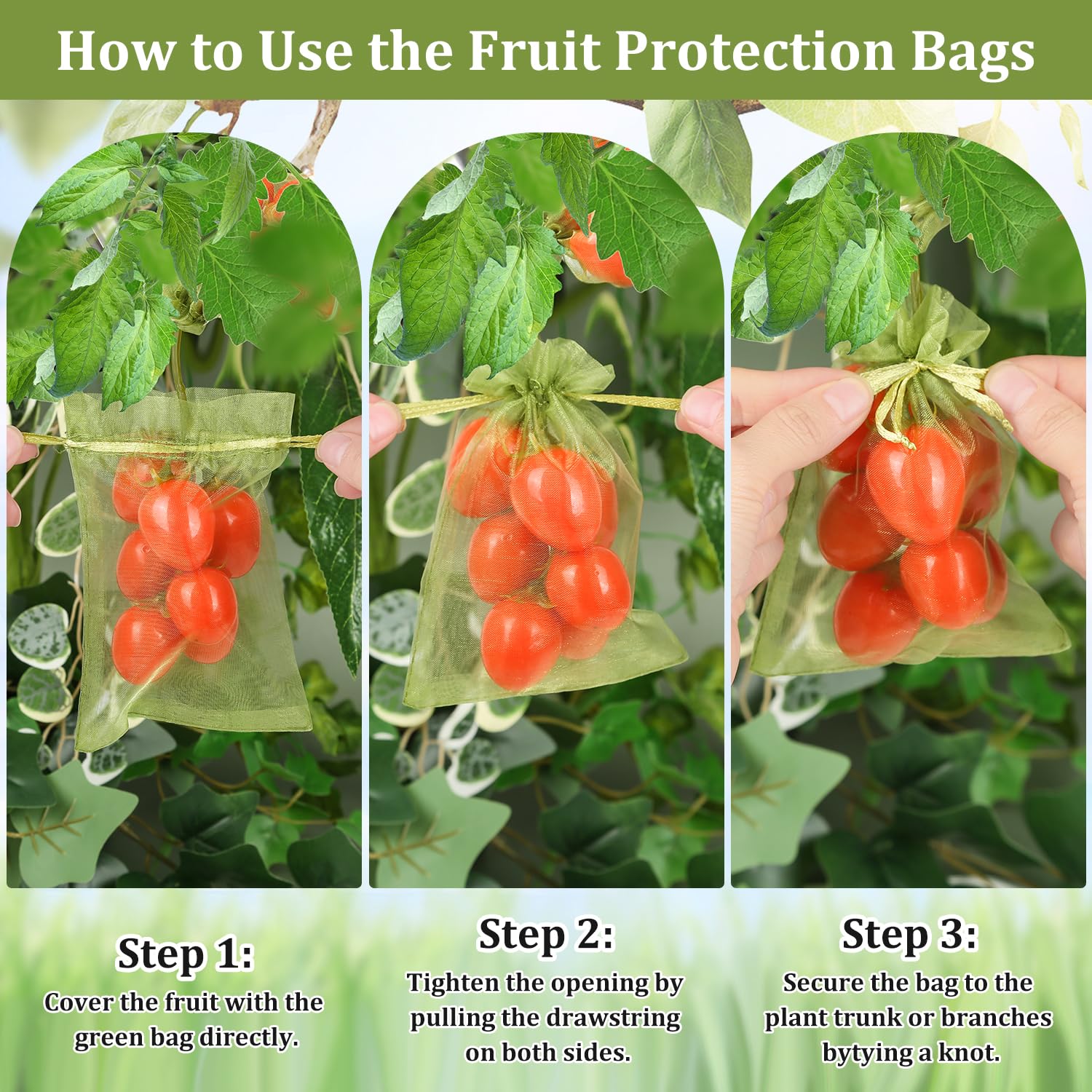 Embalagem com 150 sacos de proteção para árvores de fruto, com cordão, com 17 x 23 cm, ideais para proteger os frutos das aves em jardins - 5