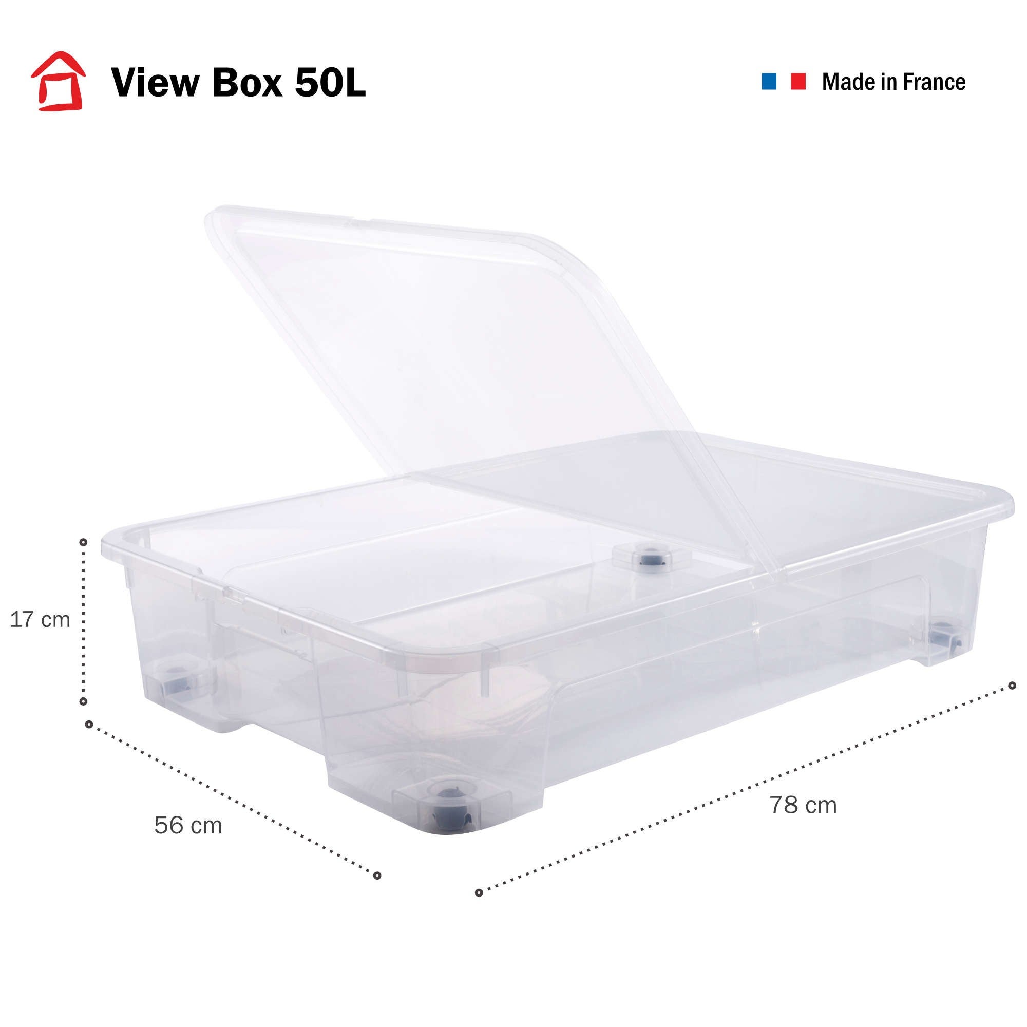 4 Boîtes De Rangement Sous Le Lit SUSTANIA – Plastique Transparent Avec Couvercle, Organisation Gain De Place
