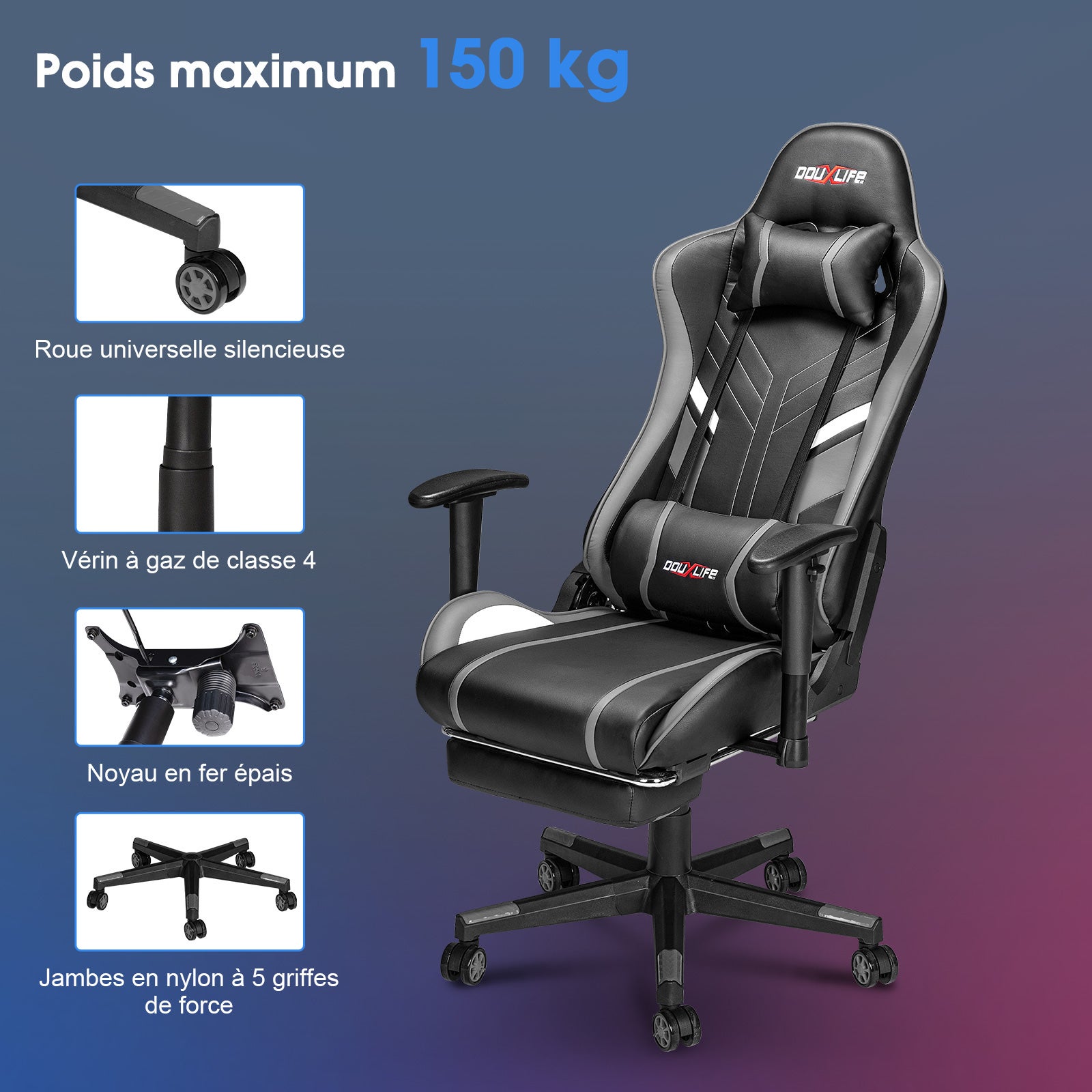 Chaise Gaming ALFORDSON Avec LED RVB, Massage 8 Points, Repose-Pieds, Inclinable 150° – Fauteuil Ergonomique Noir