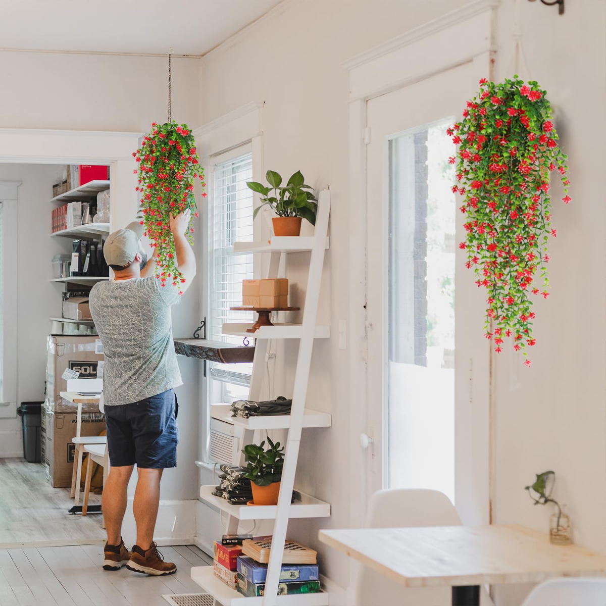 3 piezas de plantas colgantes simuladas, flores colgantes artificiales, vides artificiales para decoración interior de bodas en jardines murales - 5