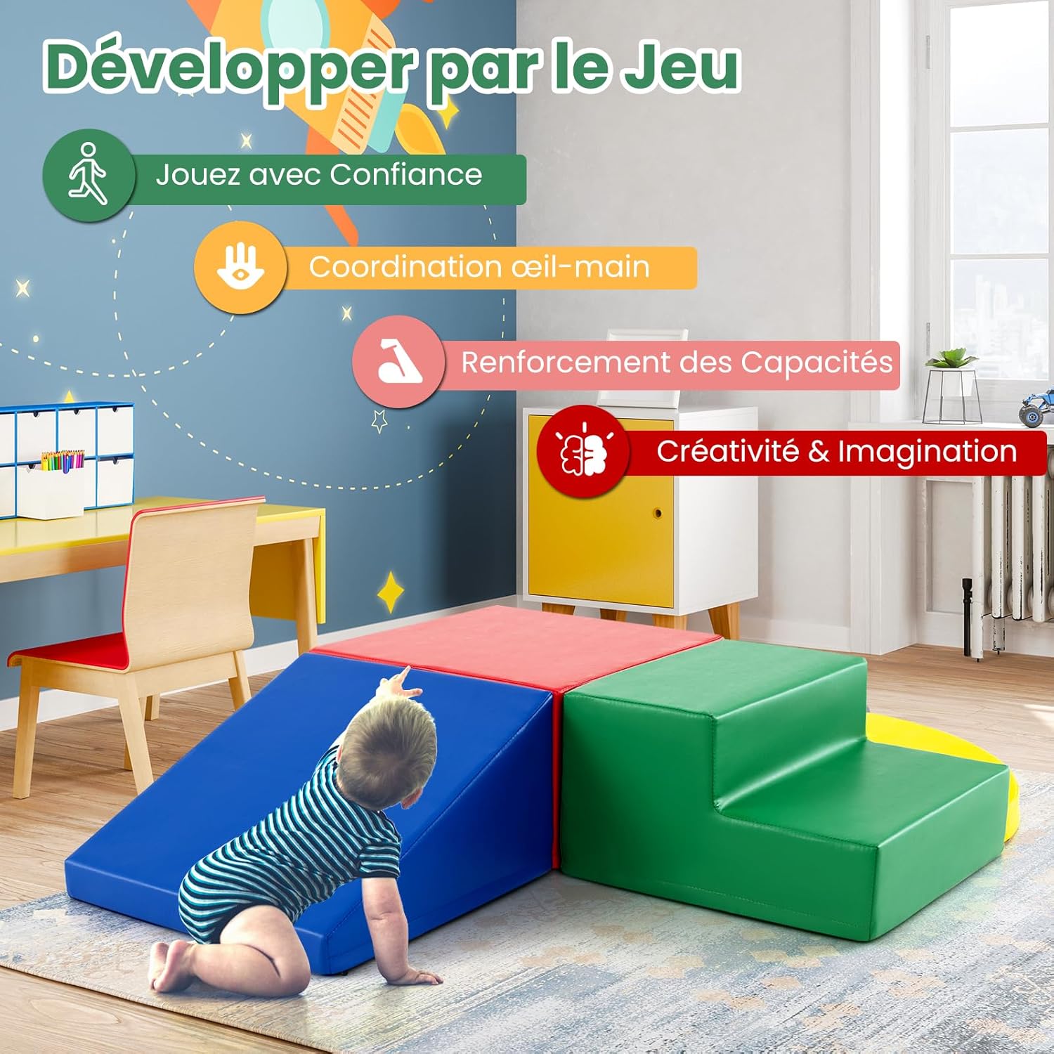 Zestaw 4 Sztuk Piankowych Klocków dla Dzieci, Piankowe Klocki Konstrukcyjne, Klocki Edukacyjne w Różnych Kolorach (Kolorowe) - 7