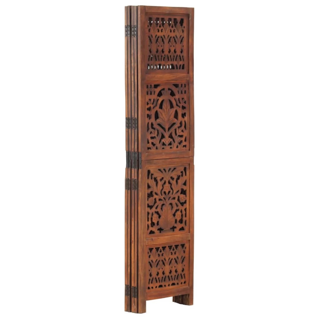 Biombo - separador divisor 5 paneles tallado a mano madera mango marrón 200x165 cm