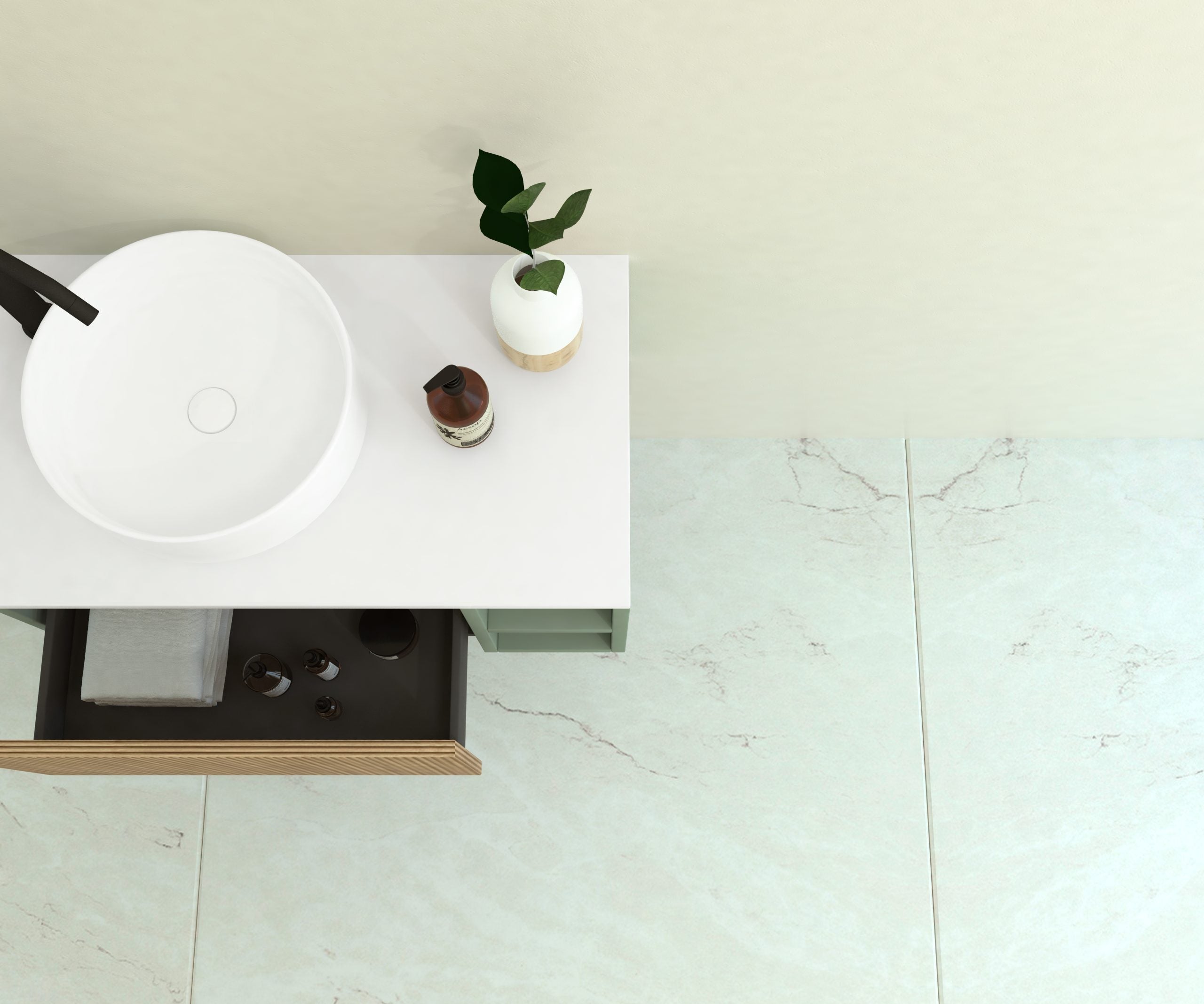 Ensemble de meuble de salle de bains Avantarea CHALAIN vert argile 80 cm + lavabo + miroir Alma - 3