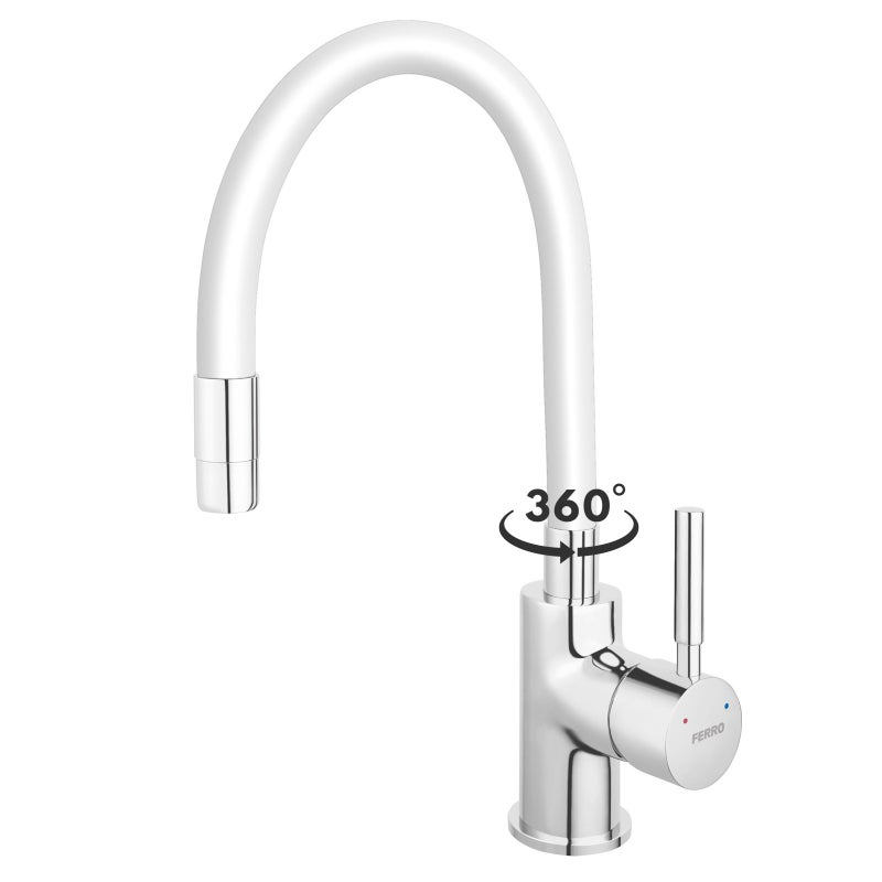 Bateria Ferro zlewozmywakowa stojąca ZUMBA z elastyczną wylewką białą chromowa