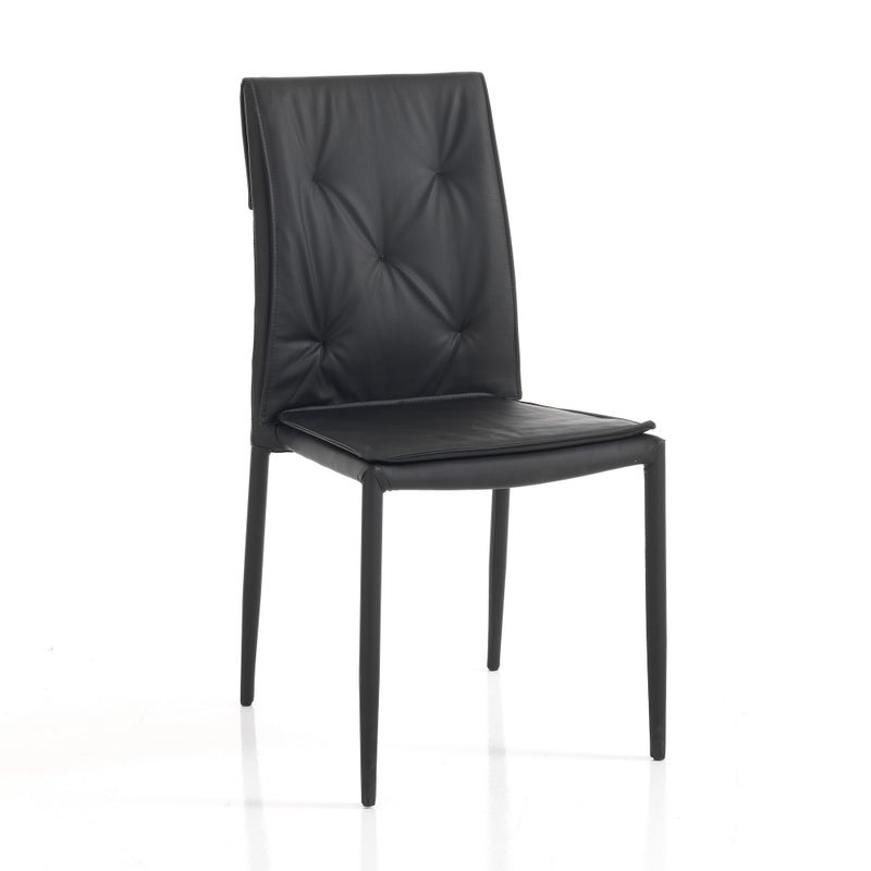 Zestaw 4 krzeseł LUCIA BLACK, sztaplowane, czarna skóra syntetyczna, stelaż stalowy, wys. 91 cm