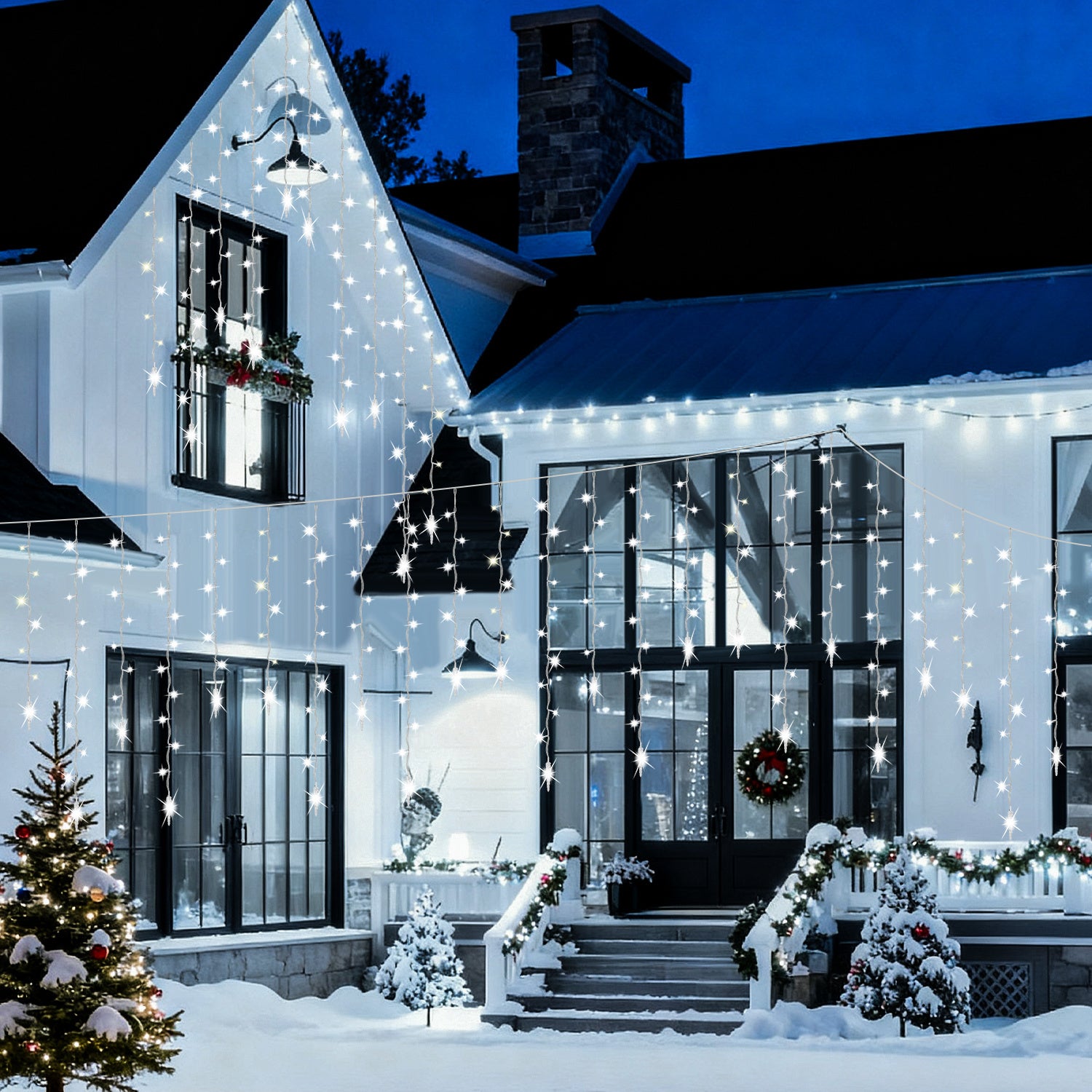 2x 360 LED Glaçons 5M - Ghirlanda luminosa a tendina - 8 modalità - IP44 impermeabile - Bianco freddo - 9