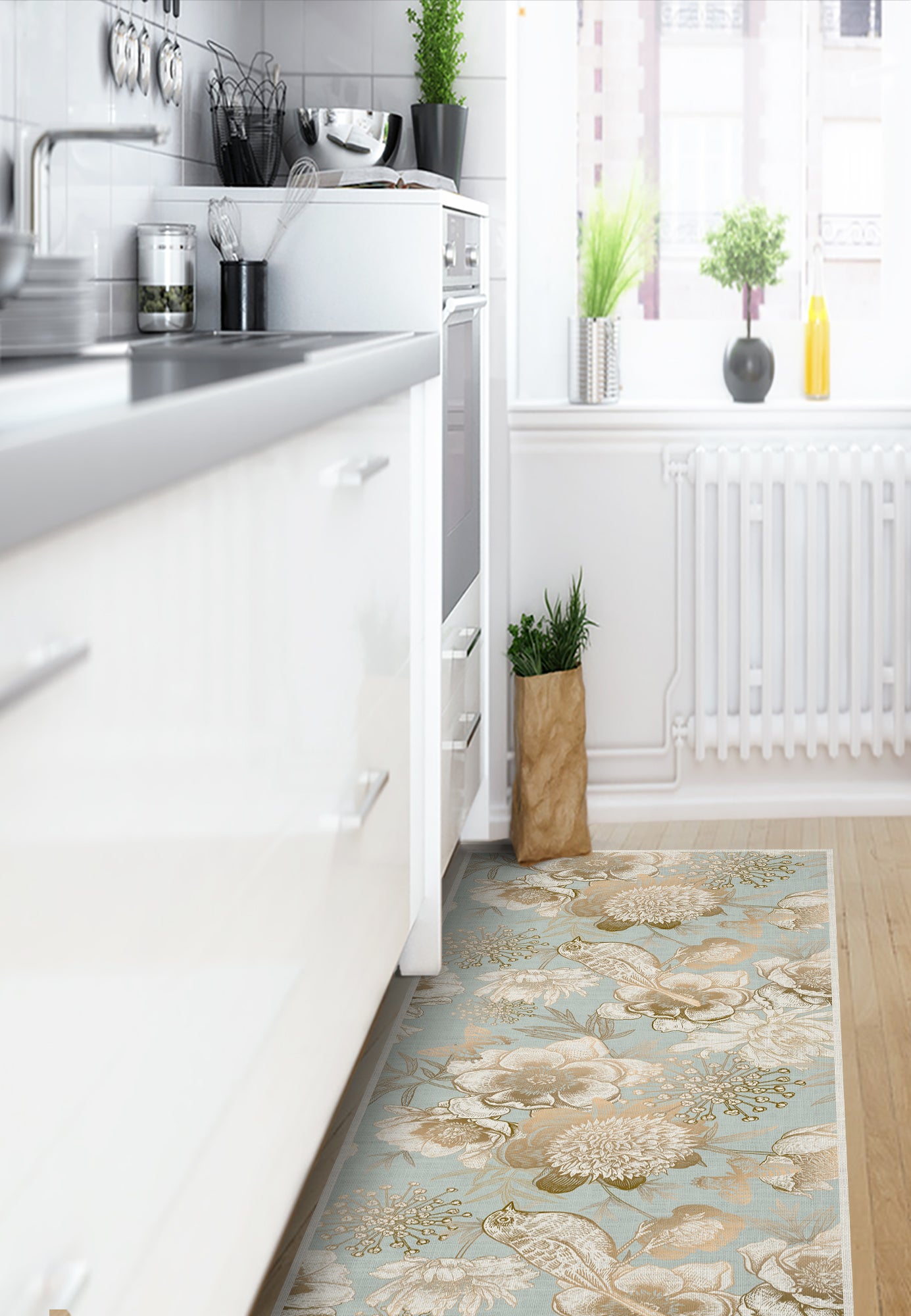 Tapis antidérapant en vinyle Pájaro dorado 66x180 cm - PVC imprimé, lavable, ignifuge, pour le salon ou la cuisine - 4