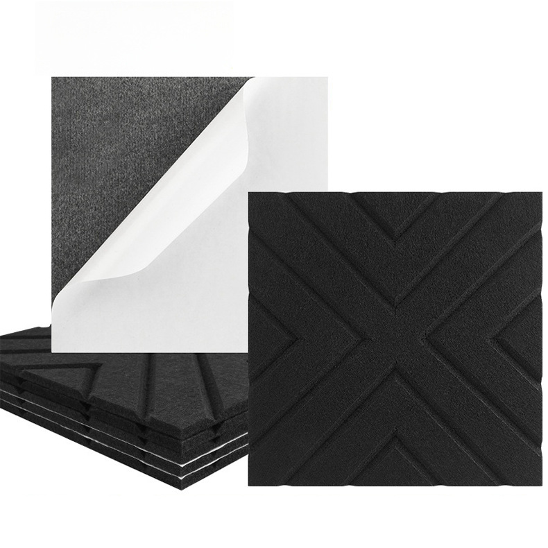 Zestaw 12 samoprzylepnych paneli akustycznych, wyściółka dźwiękochłonna z poliestru, panele ścienne o wysokiej gęstości, 30 x 30 x 1 cm, czarne