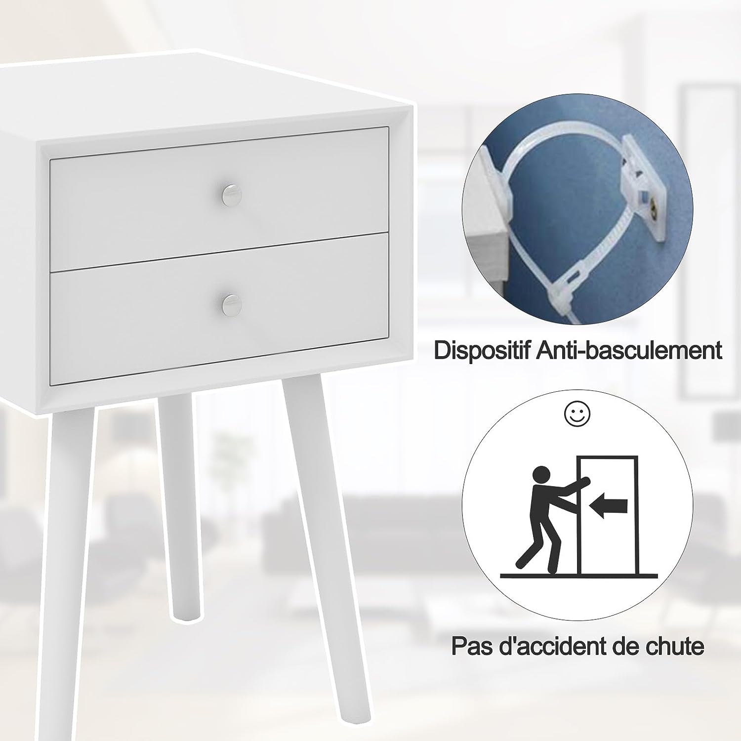 Comodino Camera da Letto 40 x 40 x 59,5 cm, Mobile Moderno in Legno a 2 Cassetti da Letto, Tavolino con Portaoggetti per Il Soggiorno e Uffici - 5