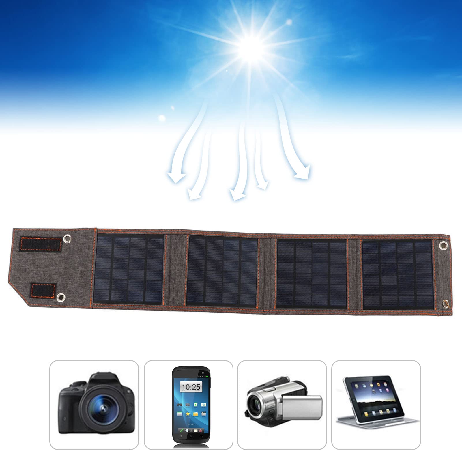 Caricabatterie solare pieghevole con pannello solare in silicio policristallino da 8 W e 5 V, porta USB, borsa pieghevole per esterni, caricabatterie - 2