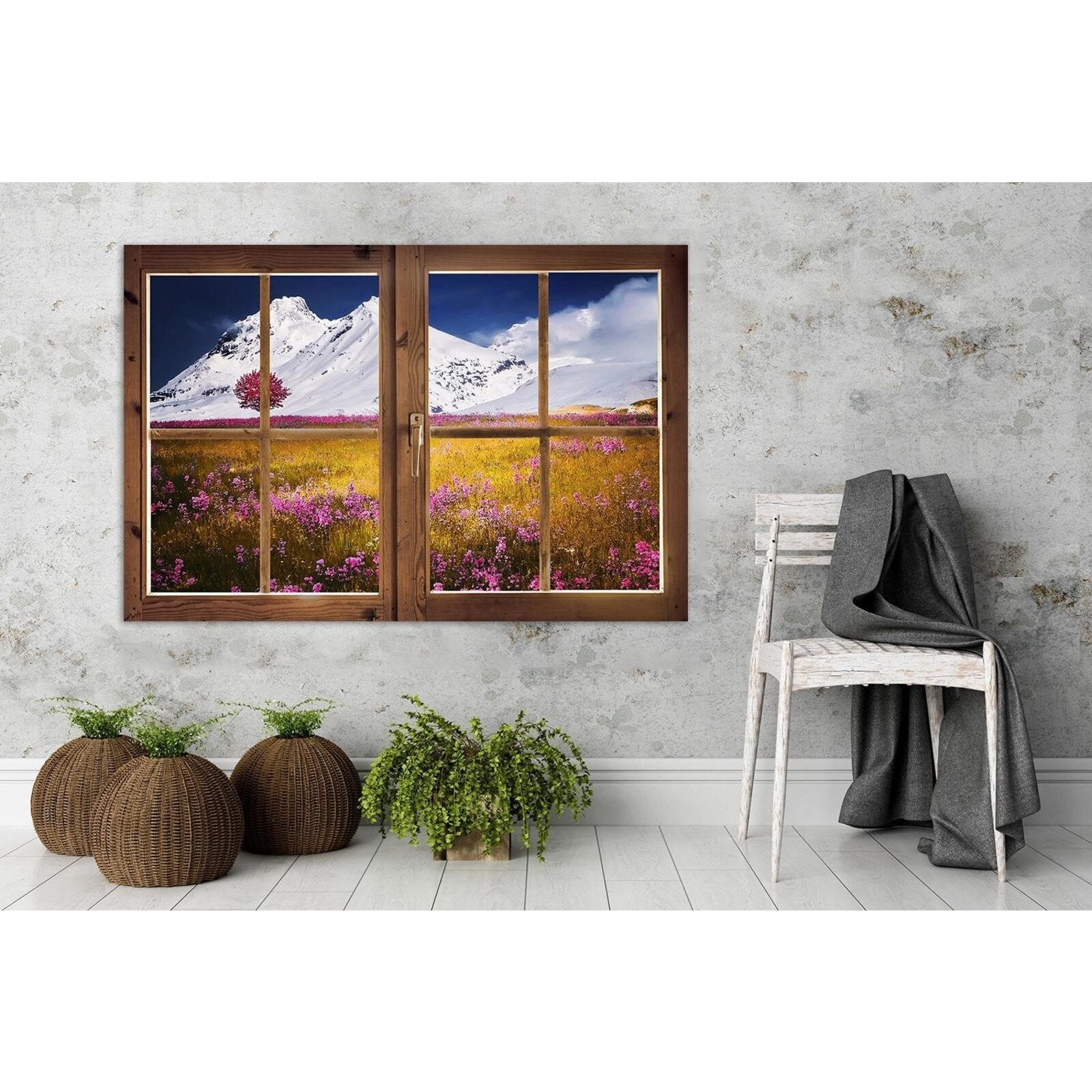 Tableau bois montagne enneigée - 120 x 80 cm - 2