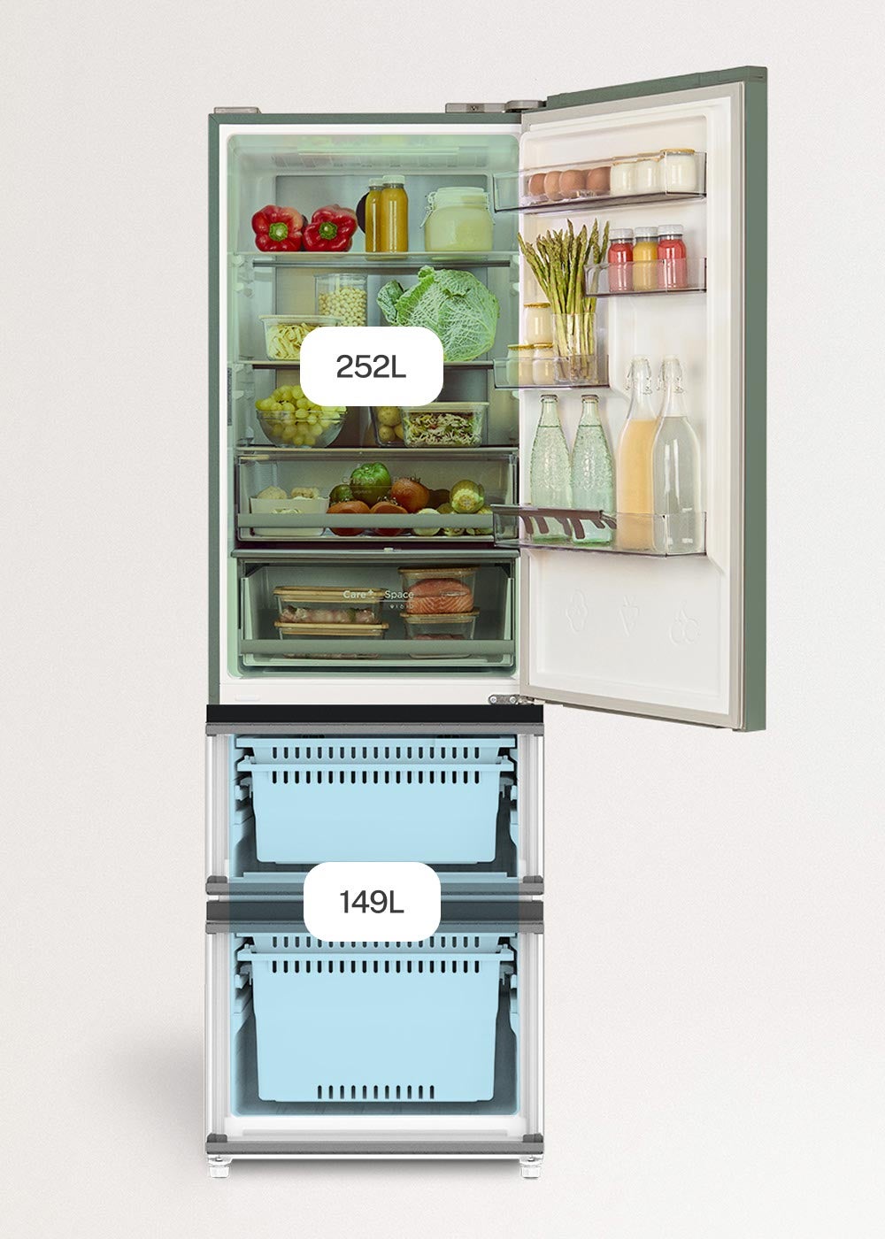 CREATE - FRIDGE STUDIO COMBI PRO FLEX 401 - Réfrigérateur 401L No Frost à l'italienne avec, Space Pro et Care+- Sauge - 4