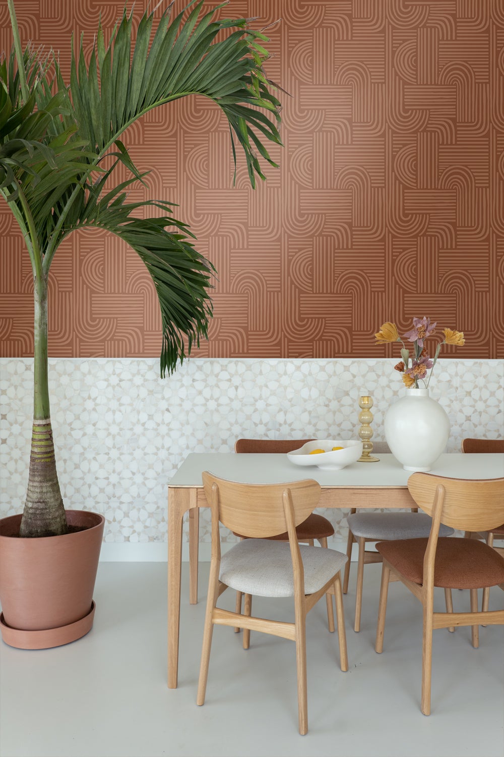 Papier peint graphique 3D terracotta - 53 cm x 10.05 m - ESTAhome - 2