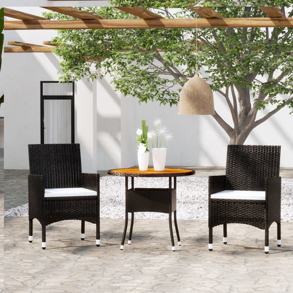 Juego de comedor para jardín 3 piezas Conjunto de comedor de exterior Conjunto de jardín ratán sintético negro CFW905004