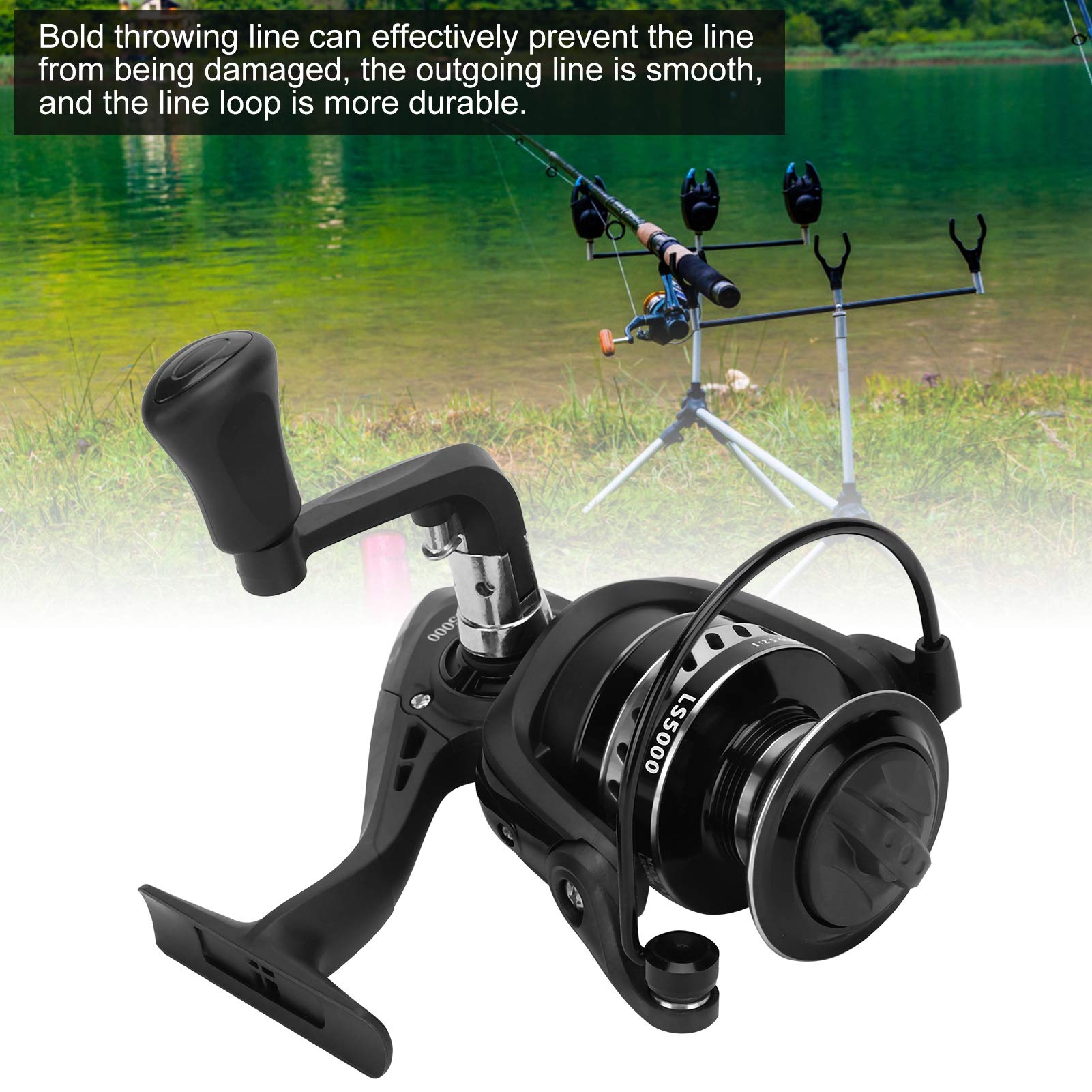 Accessorio per la pesca con zattera a dondolo con canna da pesca portatile in metallo con lenza da pesca (LS5000 argento nero) - 3