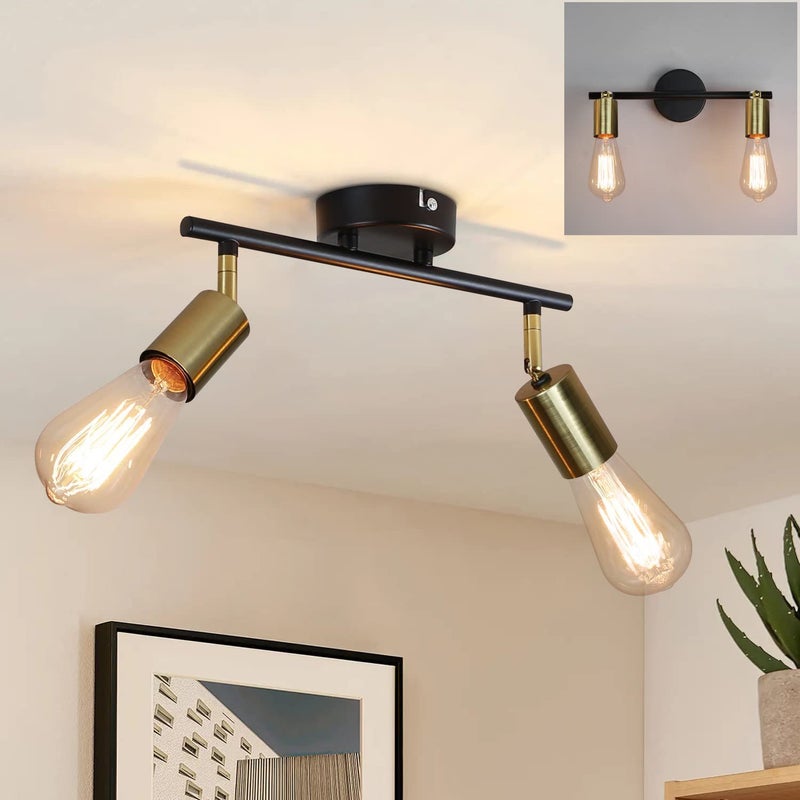 Nettlife Reflektorowa sufitowy 2-punktowy E27, obrotowy 360°, czarno-złoty, Lampa industrialna