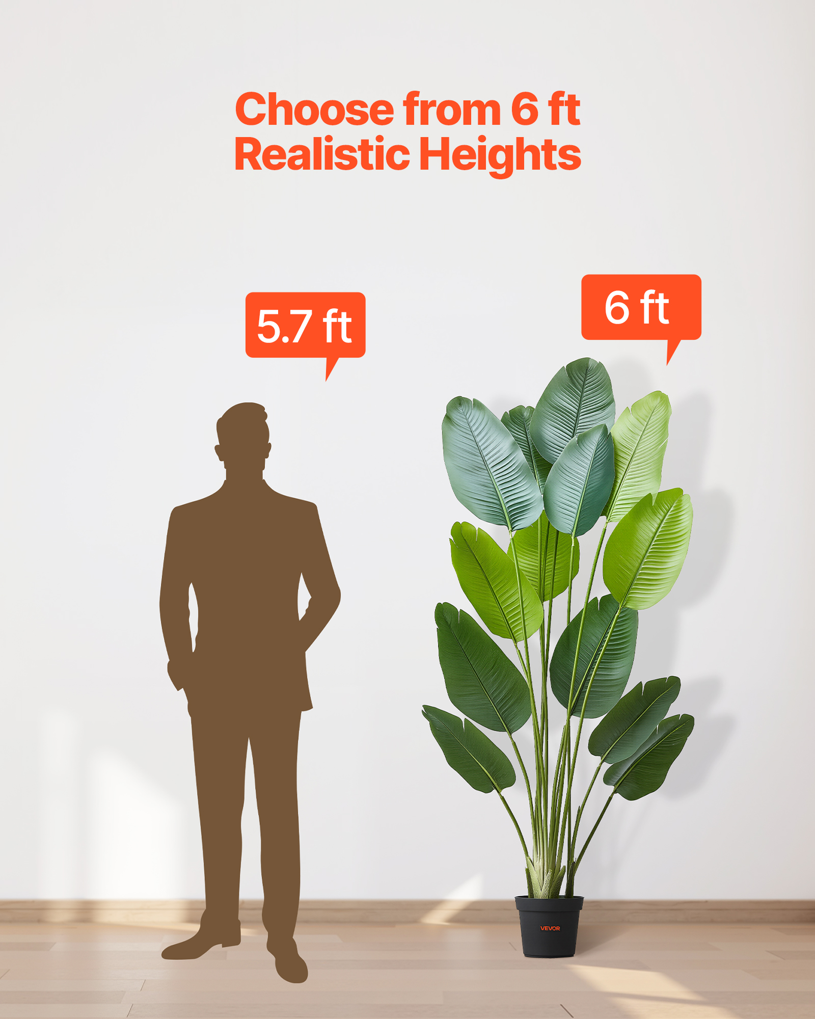 Ave del Paraíso Artificial 1,8 m VEVOR, Planta Tropical en Maceta con Hojas PE para Salón, Oficina e Interior - 6