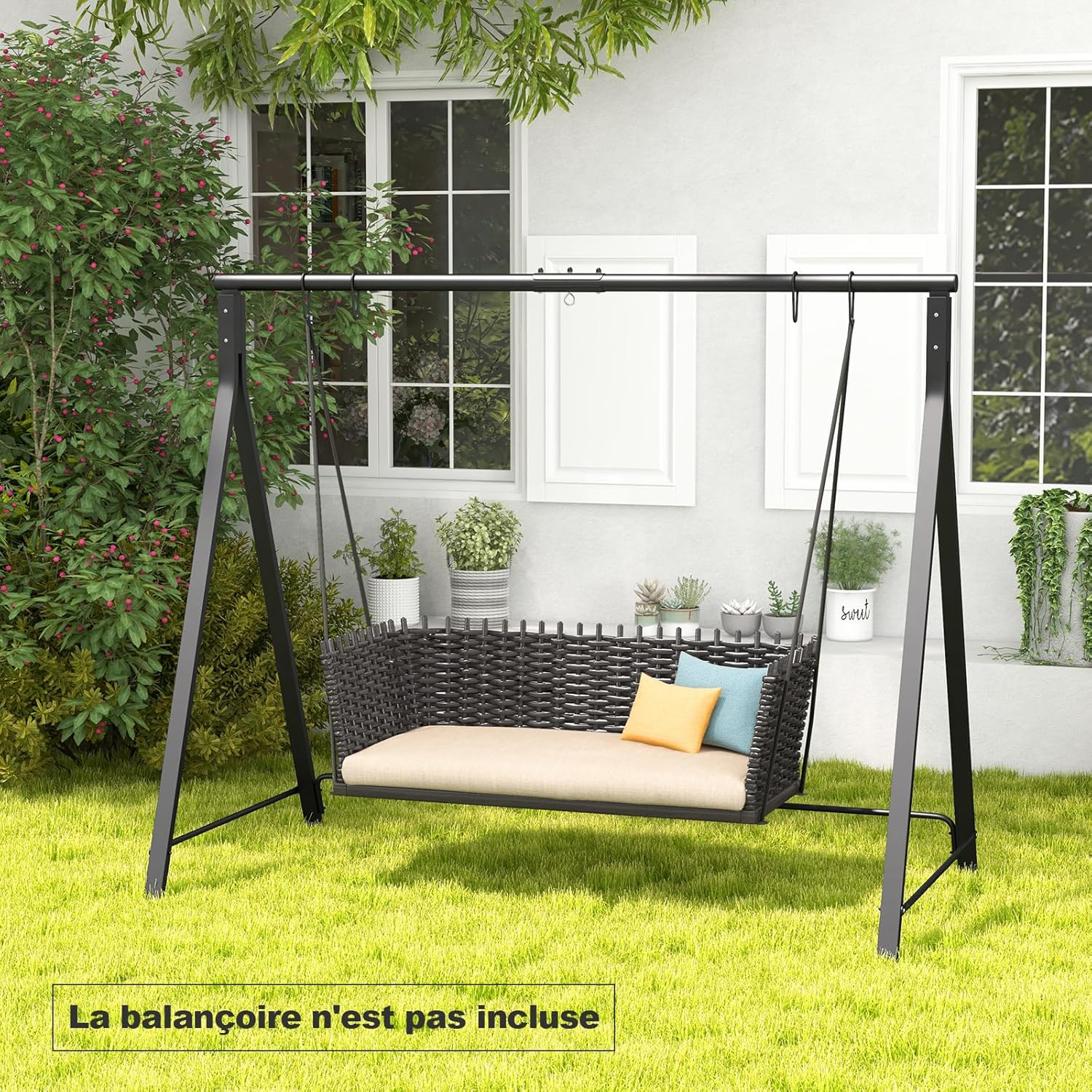 Estrutura giratória metálica com 5 anéis de suspensão, suporte giratório em forma de A com almofada antiderrapante, 210 x 115 x 175 cm - 3