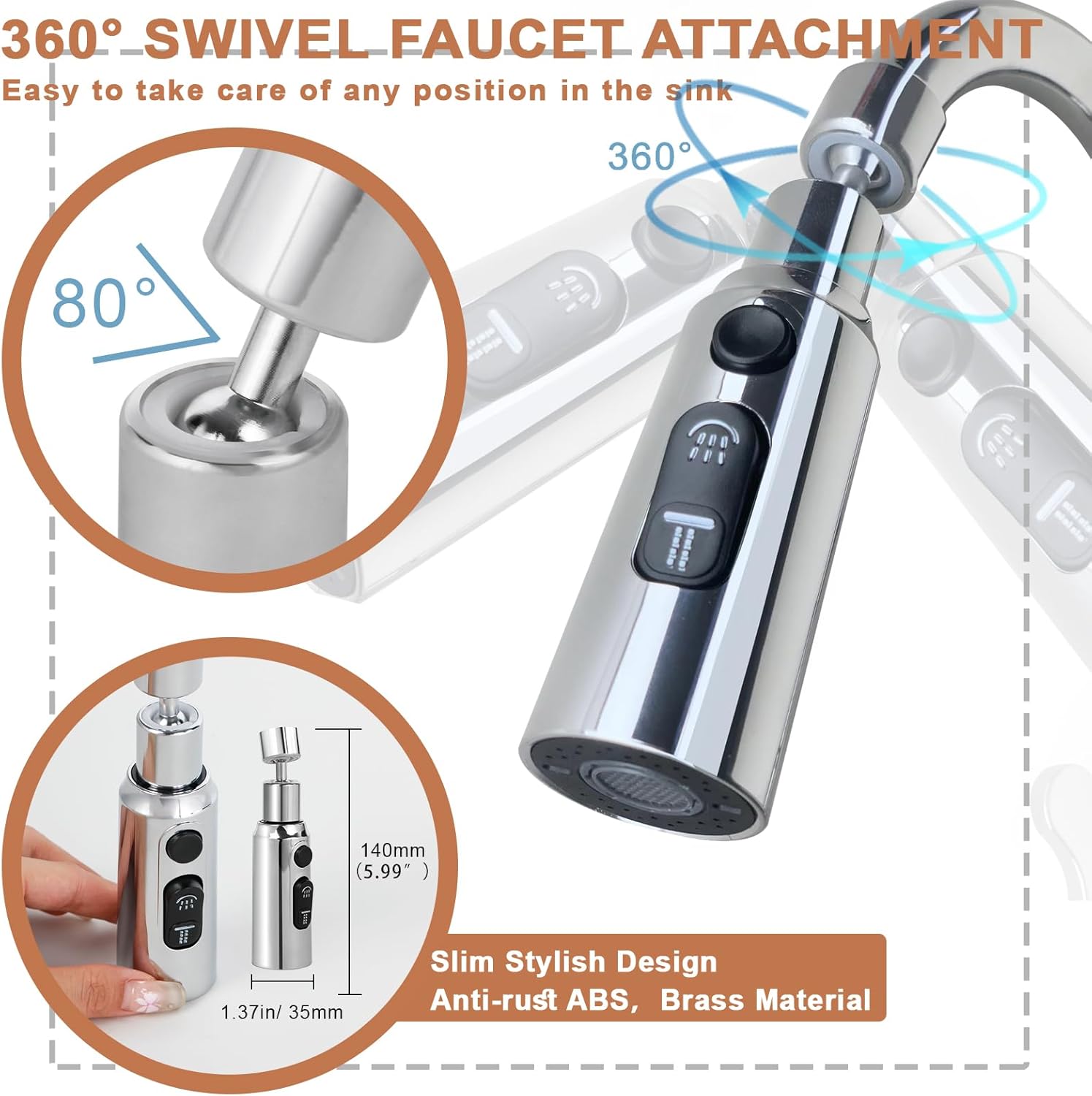 Aeratore Rubinetto Girevole 360° – 3 Modalità Di Spruzzo, Filtro E Risparmio Idrico 30-70%, Adattatore Per Cucina E Bagno, 8x5.5 Cm