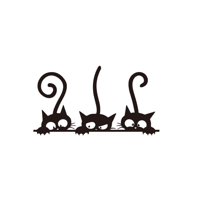 Sticker mural - trois chatons - Décoration murale - pour salle de bain WC salon chambre - noir - 30*20cm - PVC