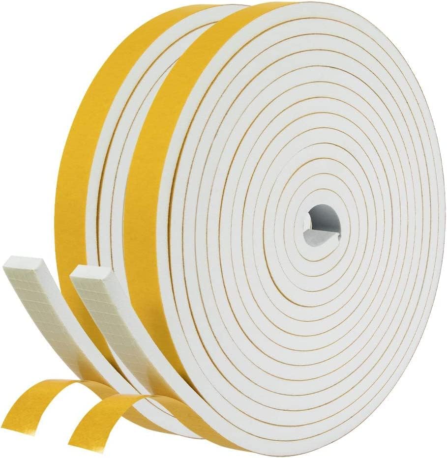 Taśma Uszczelniająca do Izolacji Okien - Uszczelka do Drzwi Wejściowych z Pianki Gumowej - 2 Rolki 12mm(szer.) x 6mm(wys.) x 4m(dł.)