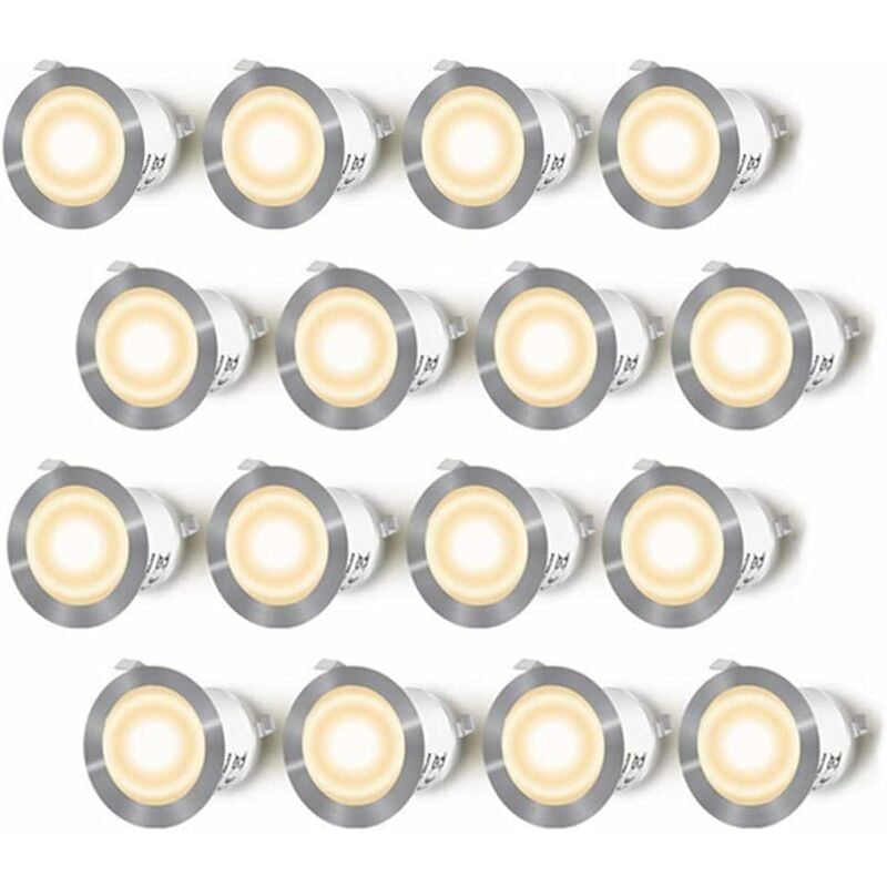 Juego de 16 focos led empotrables ip67 – iluminación para terrazas de madera, mini focos dc12v blanco cálido resistentes al agua