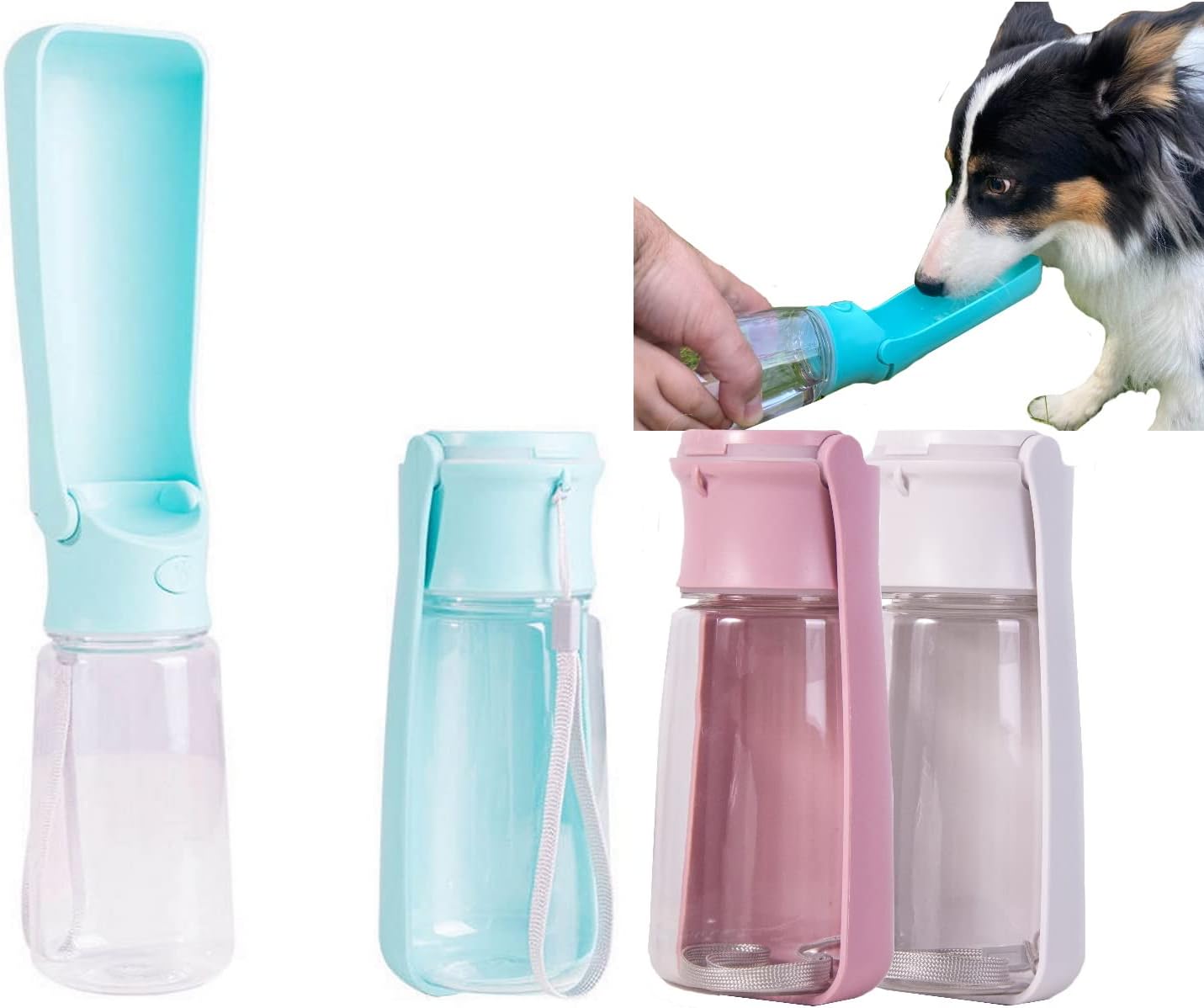 Butelka na wodę dla psa 550 ml – otwierana jedną ręką + karabińczyk – przenośna butelka na wodę dla psów i kotów, na podróże, spacery i piesze wędrów