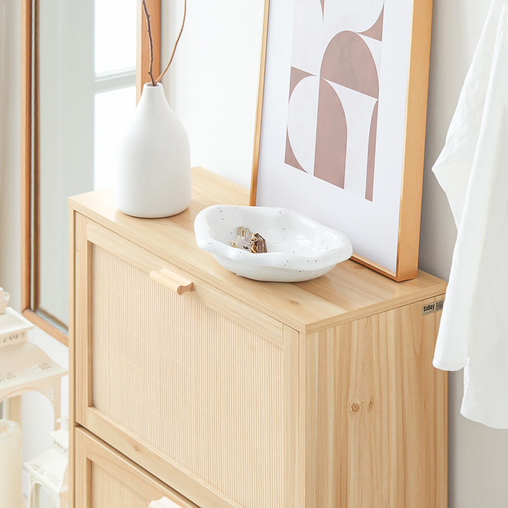 SoBuy Meuble à chaussures Armoire à Chaussures, 2 Abattants, 2 Portes en Bambou, 8 Paires, FSR160-N - 9