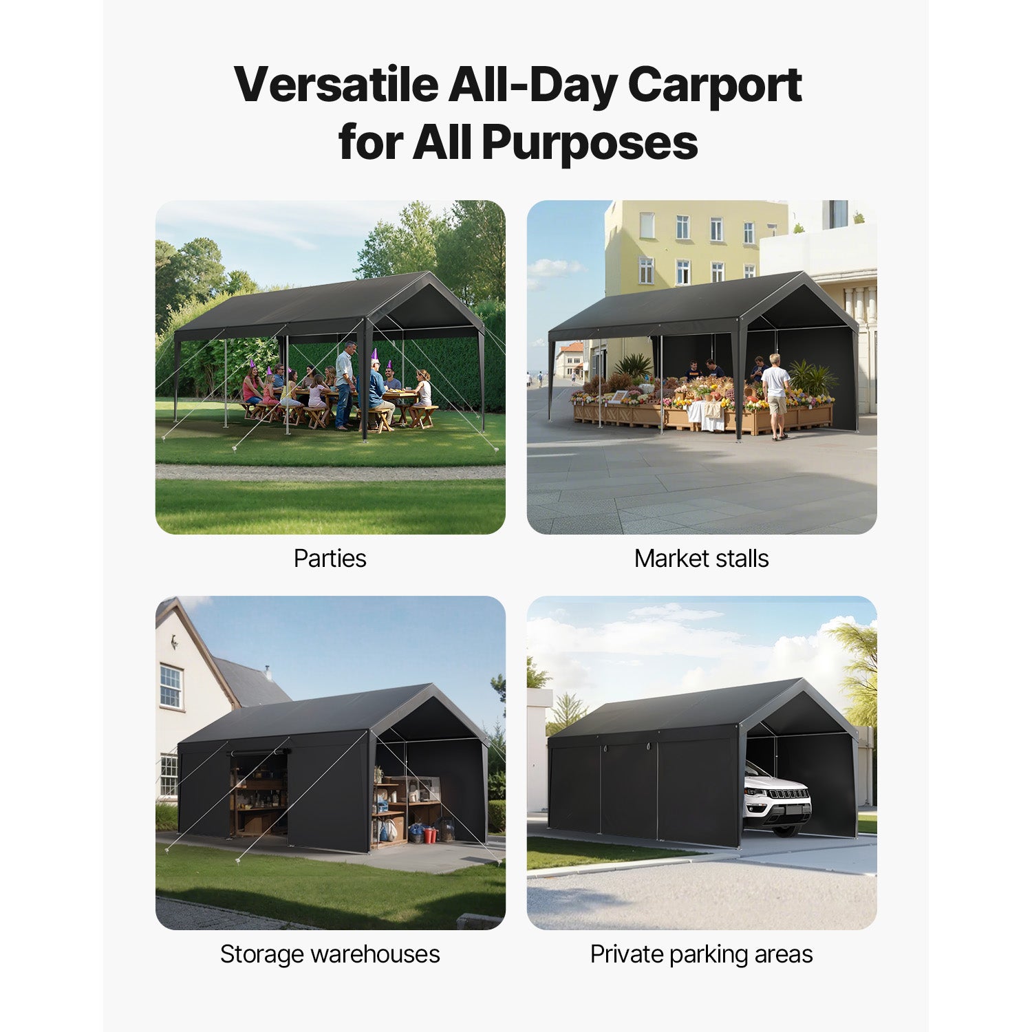 Tente Garage SucceBuy 3,05 x 6,09 m, Abri Exterieur avec Parois Laterales Amovibles et Portes, Resistant aux UV et a lEau, pour Vehicules et Bateaux - 3