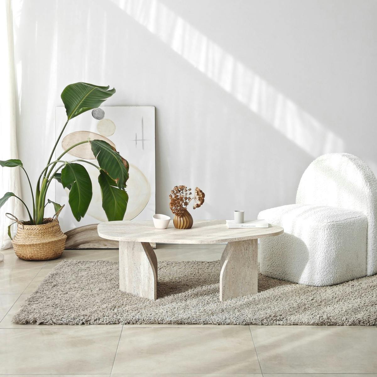 Table basse design effet travertin, forme galet MARFA - 2