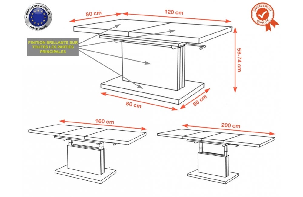 TABLE BASSE ABSOLUT RELEVABLE ET EXTENSIBLE BLANC LAQUE - 3