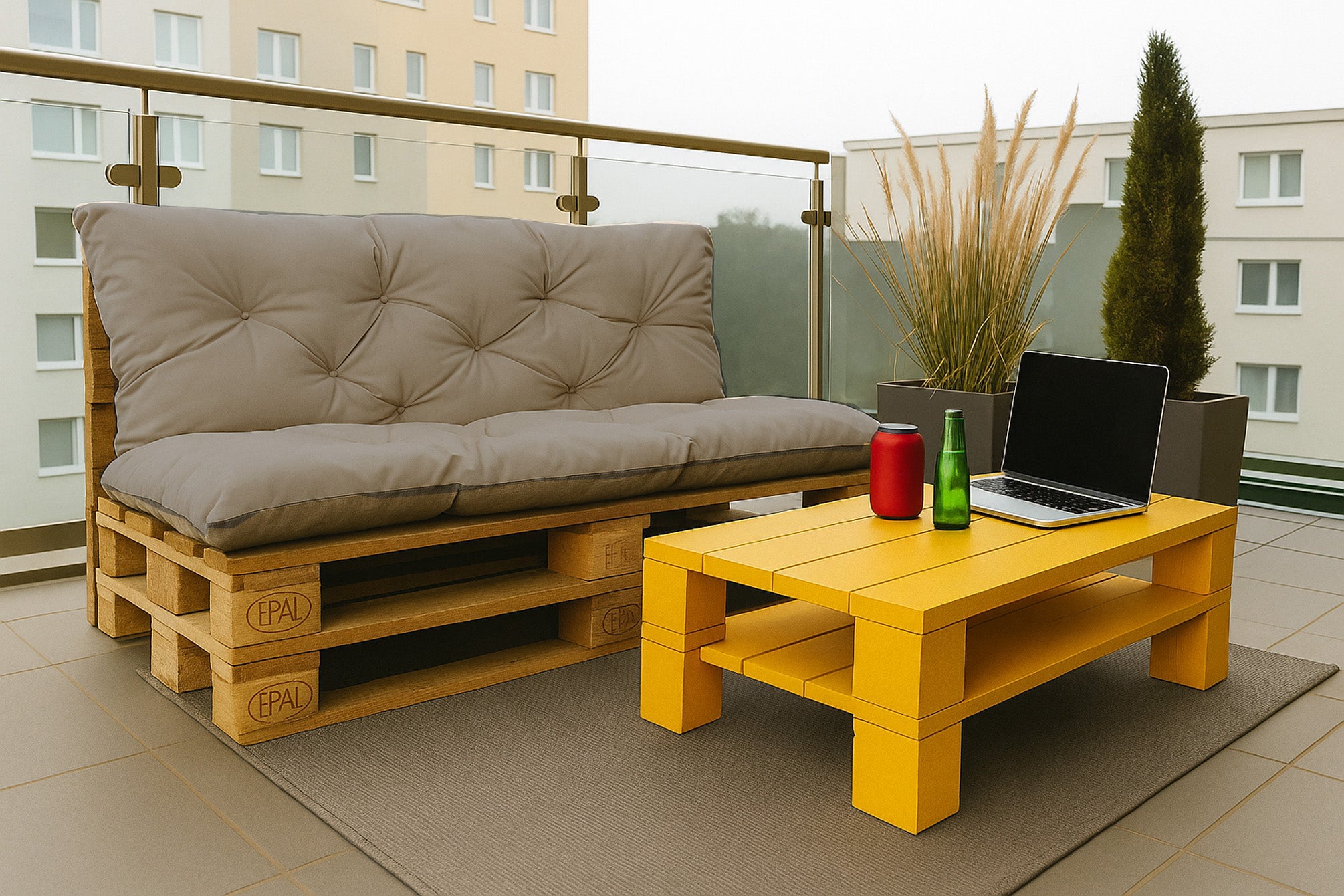 Conjunto Cojines de palet, Asiento 120 x 60 y Respaldo 120 x 60 cm Gris, cojines sofá / cojín para palet interior / exterior, SETGARDEN - 3