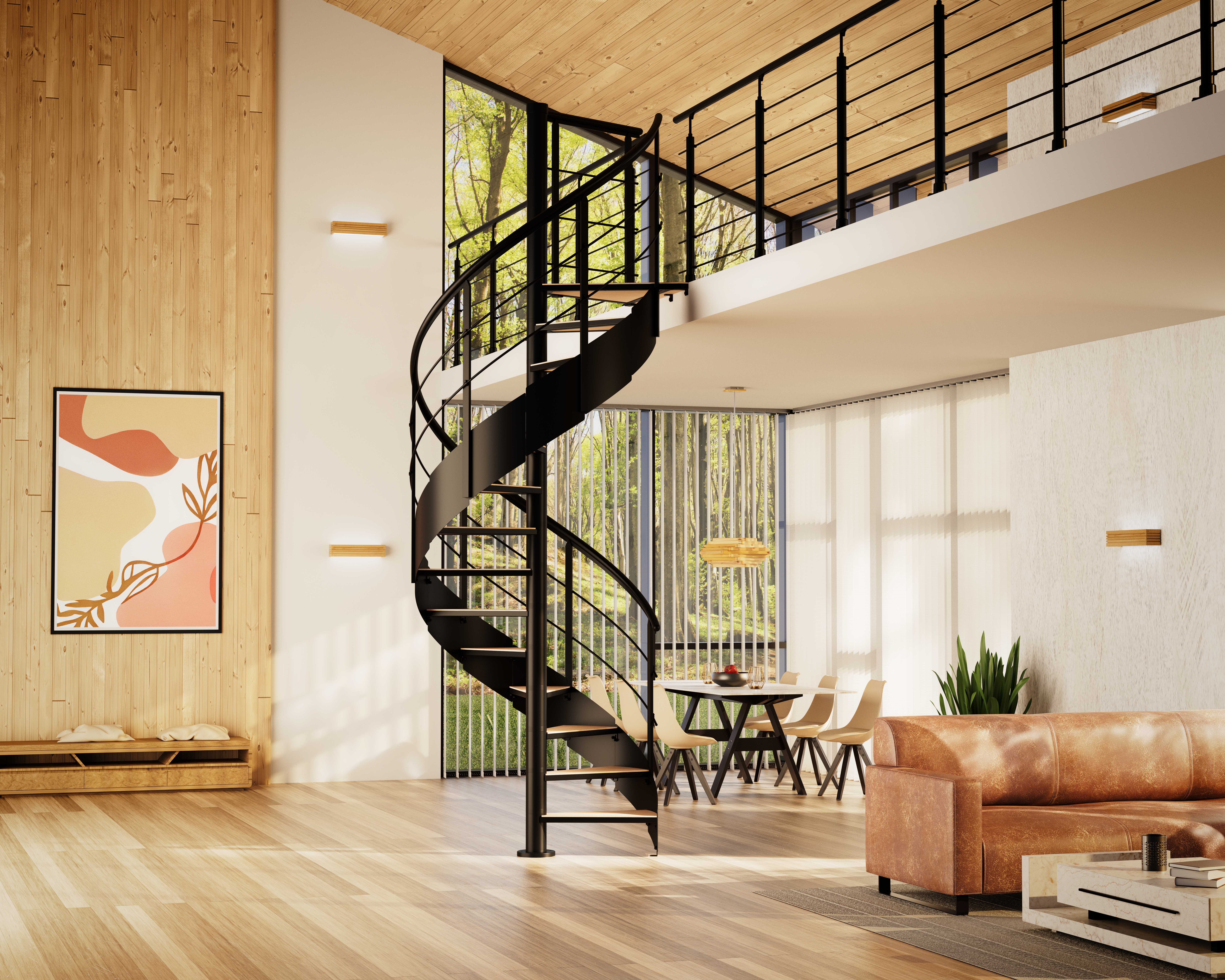 ESCADA EM ESPIRAL CAMBRIDGE EM FAIA VOLTA A ESQUIERDA ø140cm - ALT.315cm - SOGEM - 2
