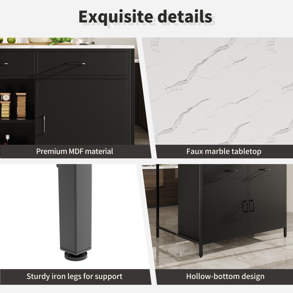 Table haute noire avec plateau effet marbre, pieds réglables, rangement pratique, design moderne pour cuisine et salon - 100×90×90cm - 8
