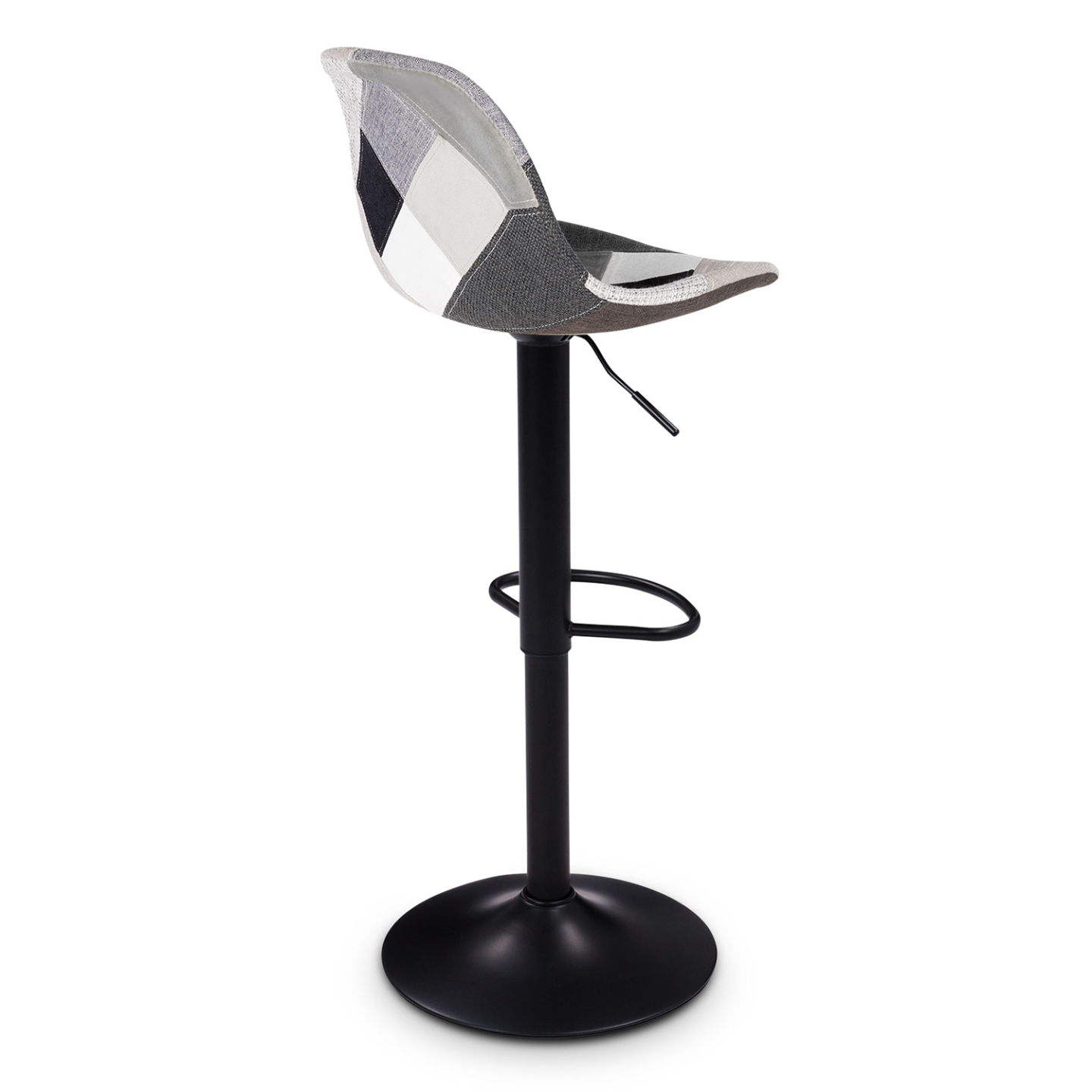 Lot de 2 tabourets de bar KARL design patchworks noirs, gris et blancs pied noir - 5