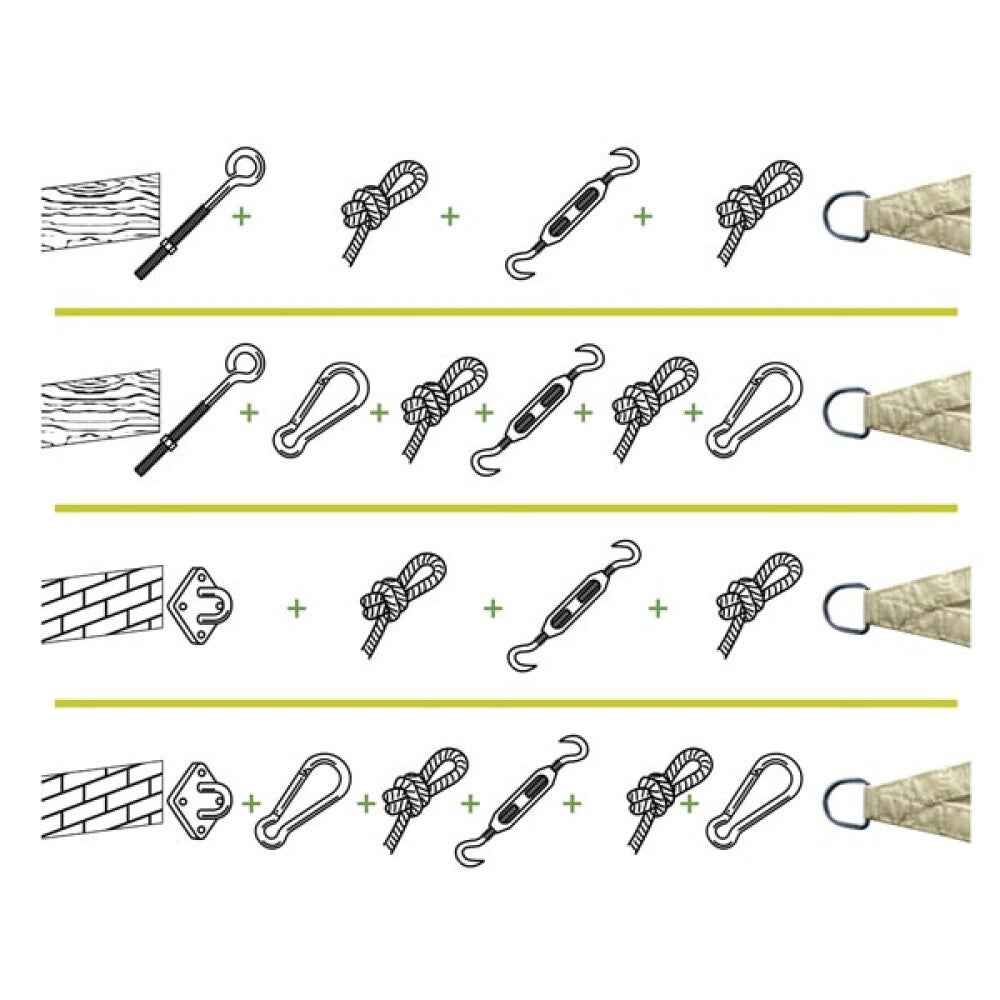 Perel Kit de fixation, 2 tendeurs, 2 pitons à visser, 2 pontets sur platine, 2 mousquetons, corde en nylon - 2