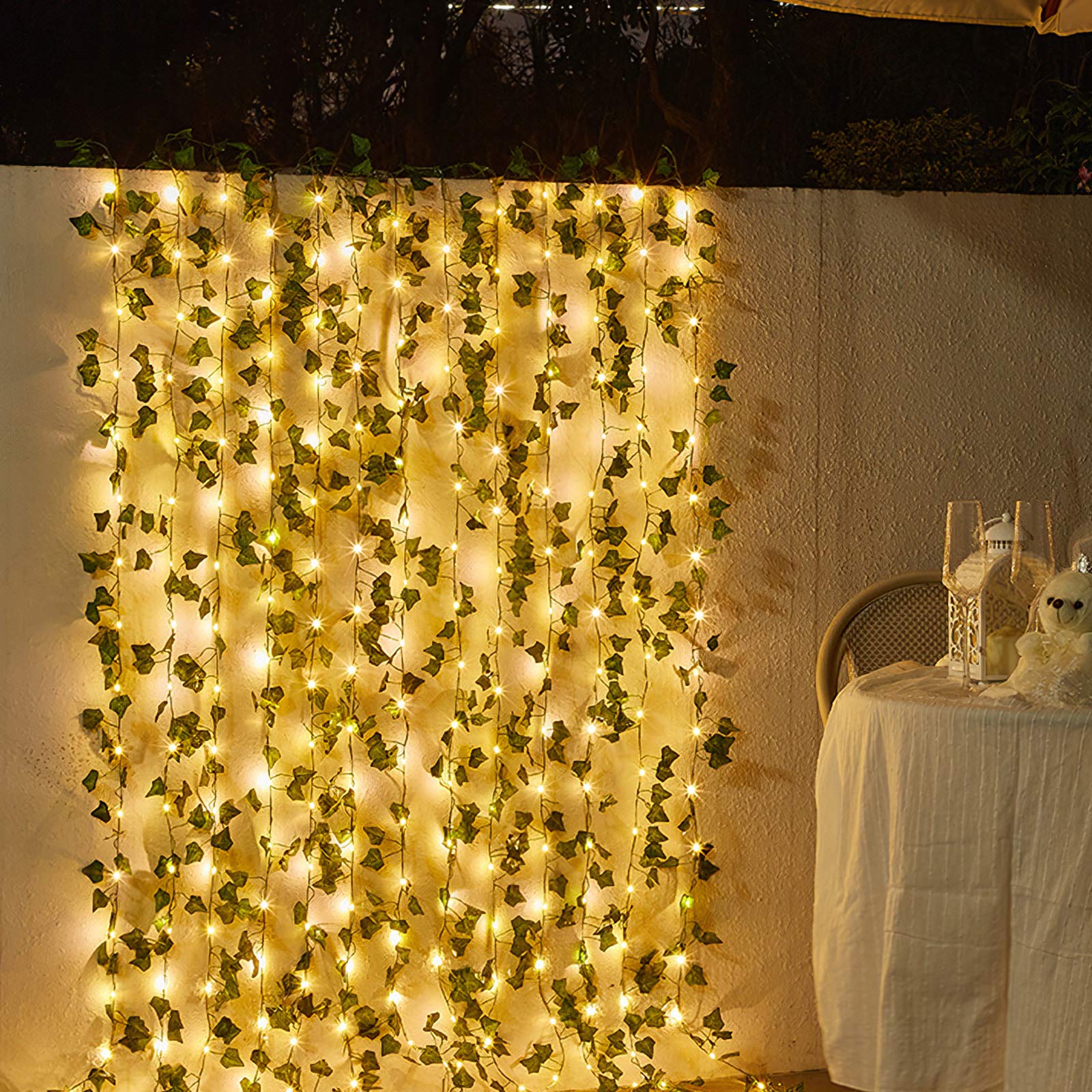 Guirlande Lumineuse Solaire Extérieure,10M 100 LEDs Lierre Artificiel avec 8 Modes,IP65 Étanche Lumiere pour Jardin Terrasse Balcon Noël - 6