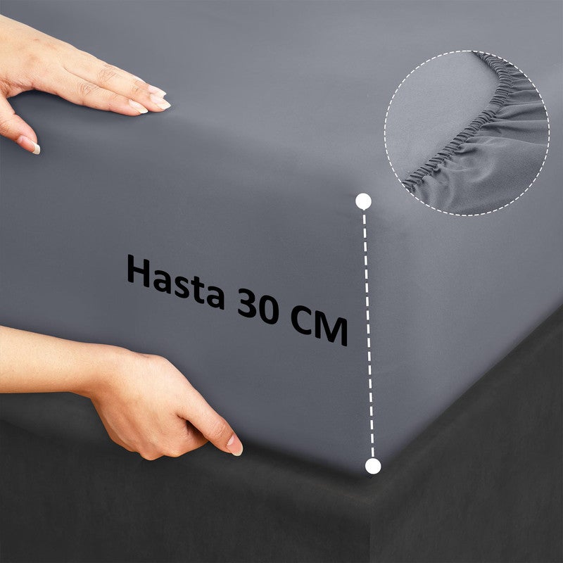 Juego de Sábanas 100% Algodón | 3 Piezas | Bajera Ajustable 30 CM | Funda Almohada Boca Abierta | Hipoalergénico, Absorbe Humedad | Gris Cama 90 - 5