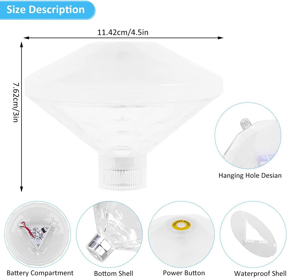 Lumière LED diamant submersible, lumière de bain Disco, IP68, lumière sous-marine, 7 Modes, lumière Submersible pour salle de bain Spa - 5