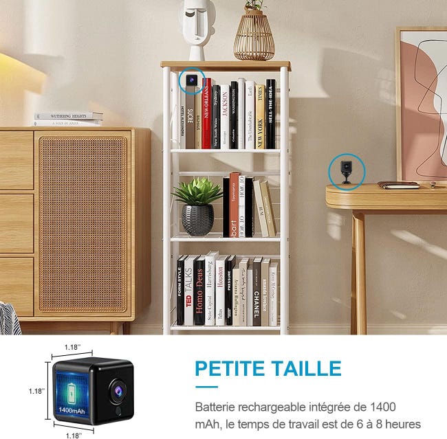 PVZLEXN Mini Caméra Espion WiFi 1080P Sans Fil - Caméra Cachée HD Invisible Pour Surveillance Intérieure/Extérieure
