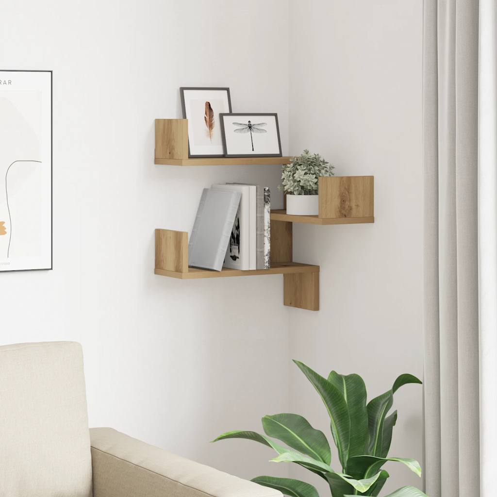 Étagère d'angle murale | Étagère flottante | Étagère suspendue chêne artisanal 40x40x49,5 cm CFW873143 - 3
