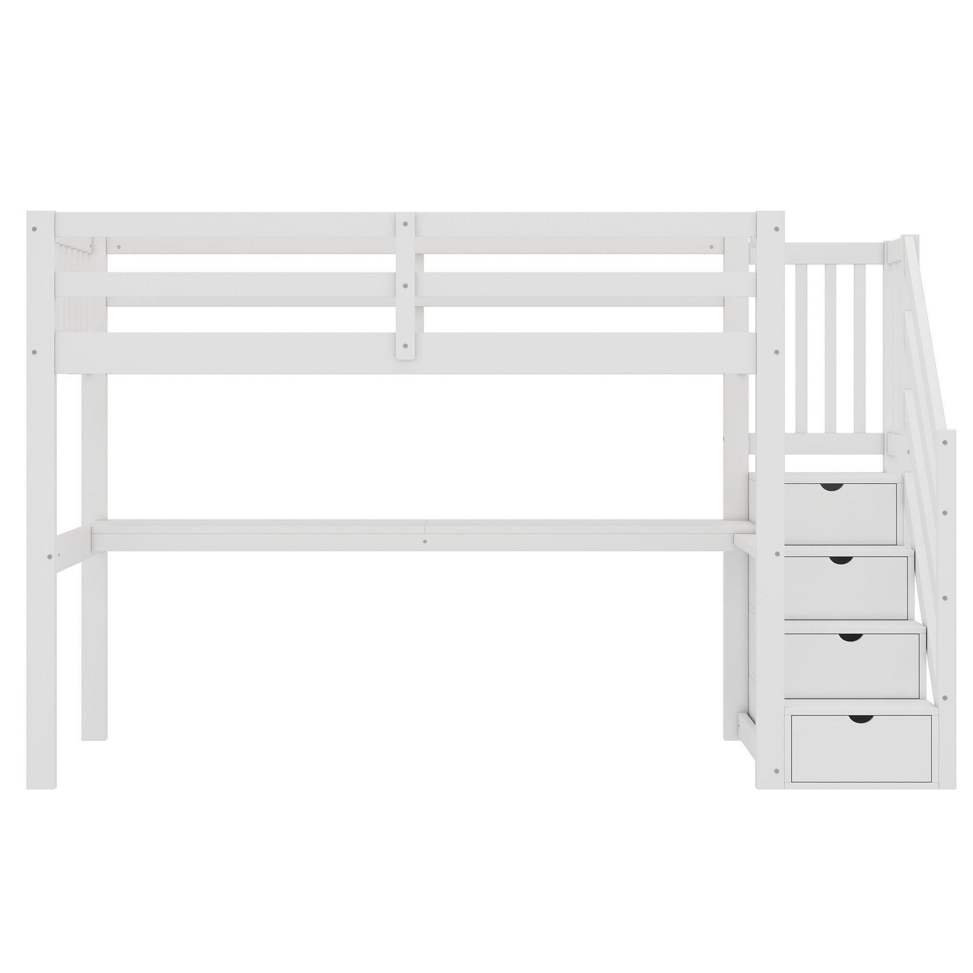 Lit mezzanine en bois de pin - 90x200cm - avec escalier de rangement et bureau - avec sommier à lattes - Blanc - 8