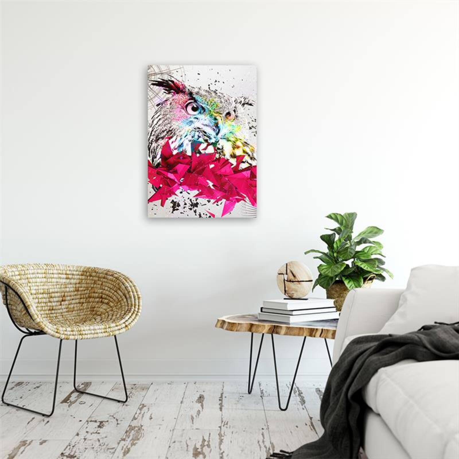 Tableau bois hibou rose géométrie - 30 x 40 cm - 4