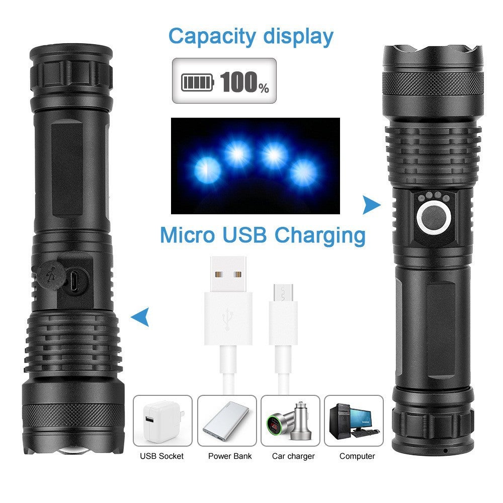 Bardzo mocna latarka LED CREE XHP50, 3 000 lumenów, ładowana przez USB, 5 trybów, wodoodporna IP65, do użytku na kempingu (baterie nie są dołączone)