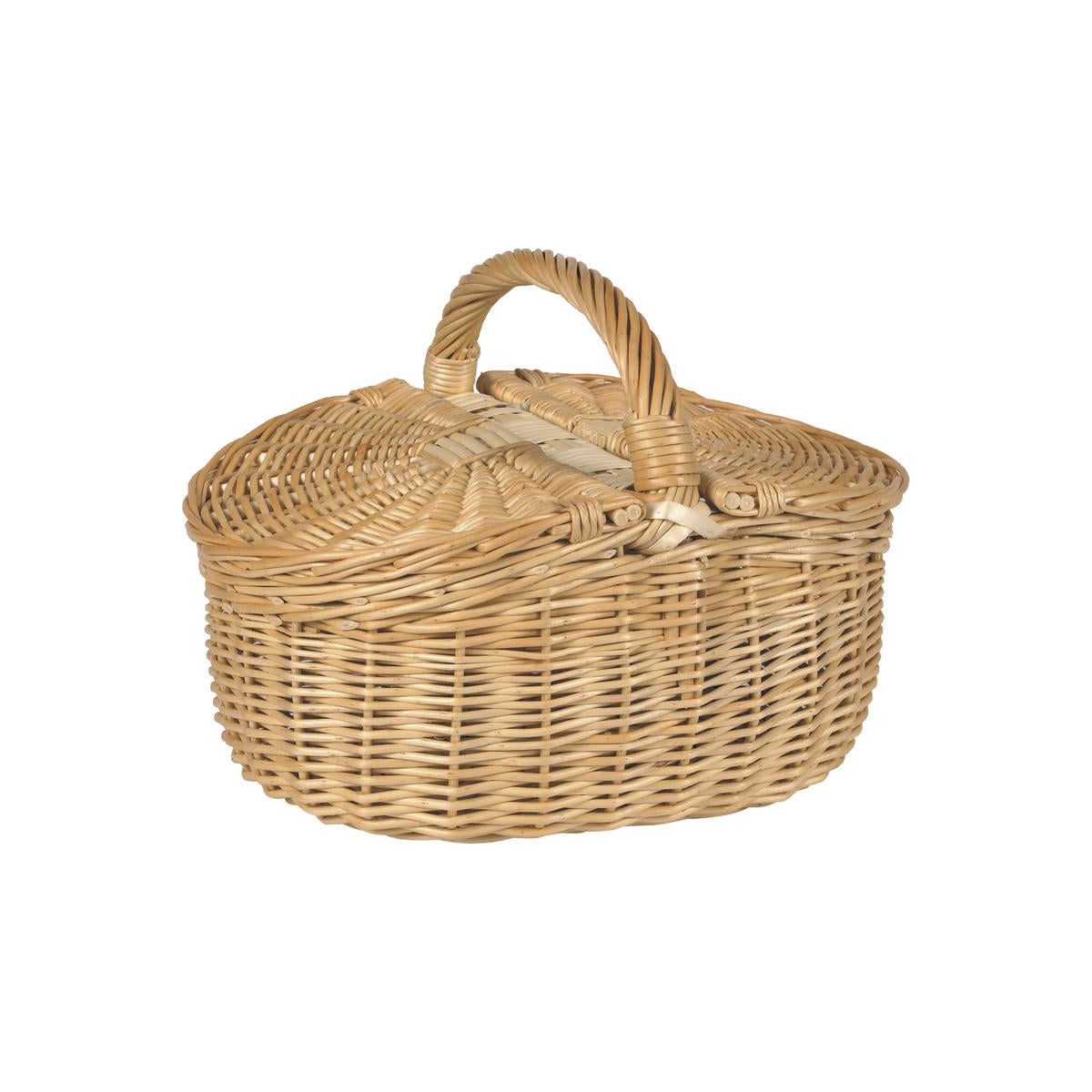 Panier Osier XL 42x37x26 Cm Avec 2 Couvercles Et Poignée – Courses, Pique-Nique, Décoration Rustique Brun Clair