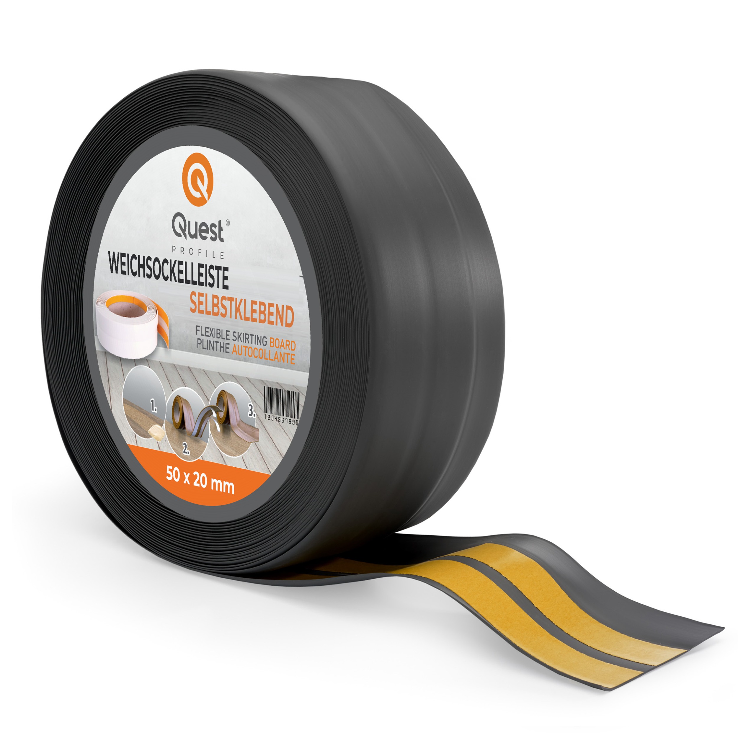 Quest rodapié pvc 50x20mm, 15m, autoadhesivo, rodapiés blando, zócalo blando, graphite
