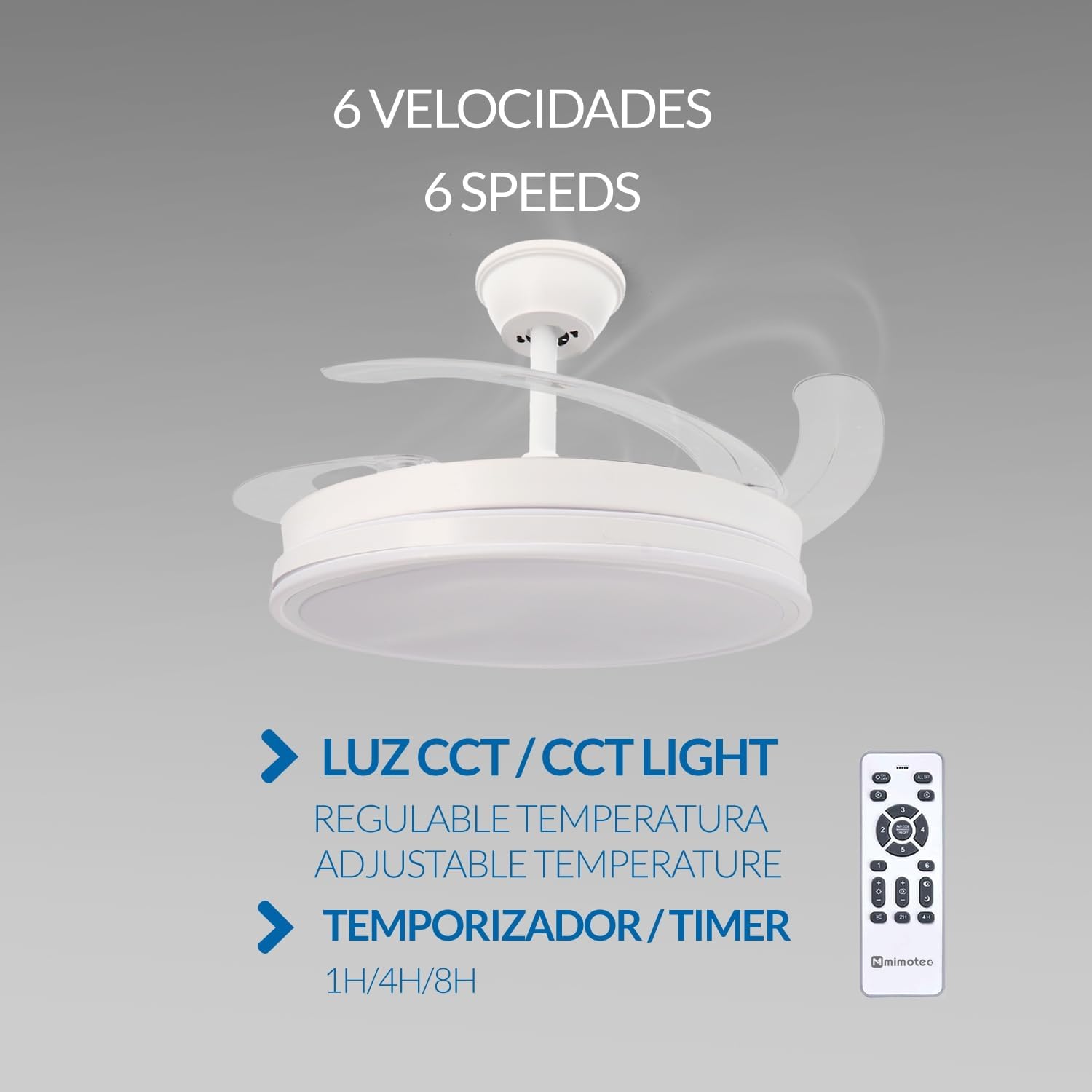 LEDUNI Ventilador con Luz 68W Ventilador Invisible Silencioso con Mando a Distancia y Palas Retráctiles Decoración Luz CCT - 3