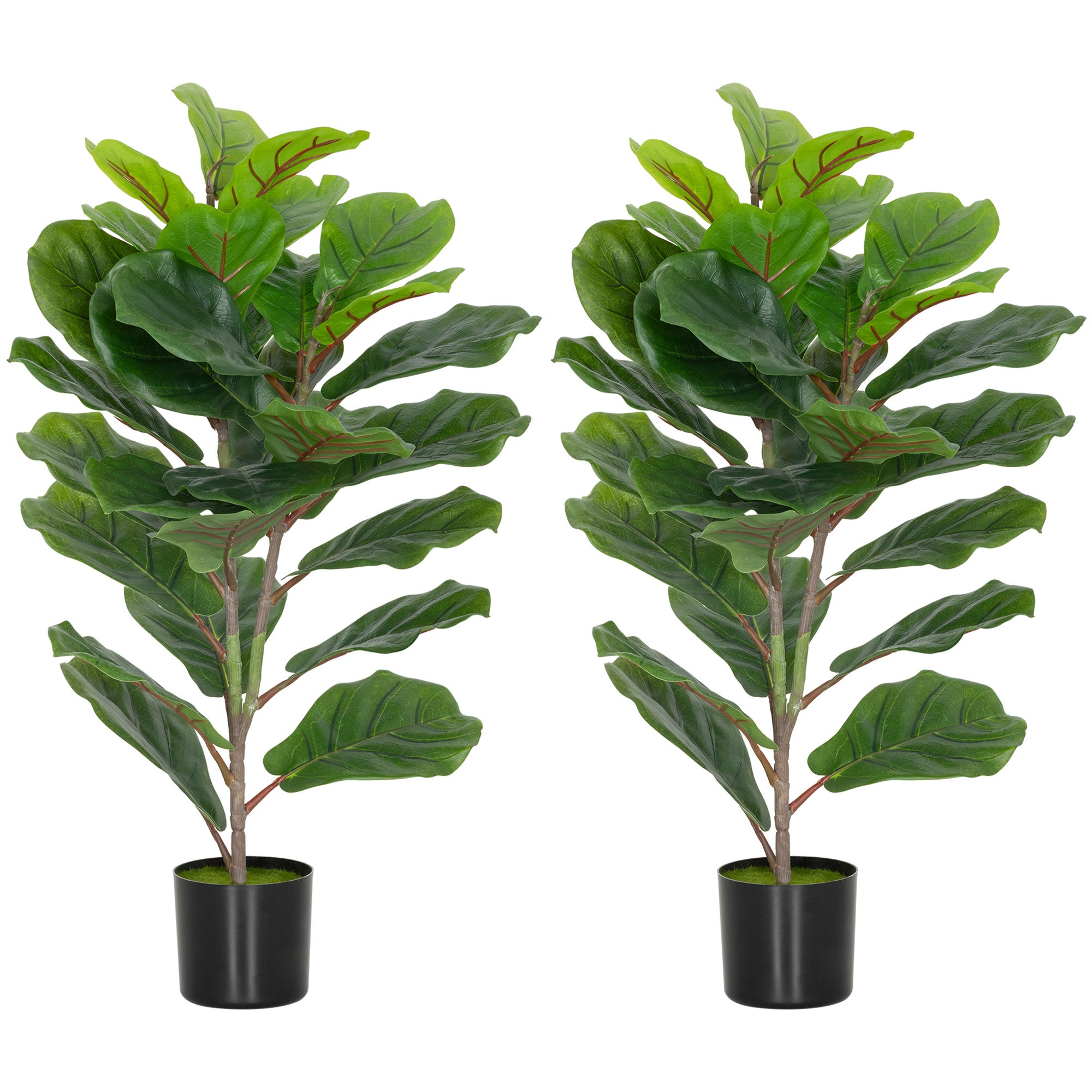 HOMCOM Lot De 2 Plantes Artificielles Figuiers 110cm - Arbres Décoratifs Avec Pot Pour Intérieur