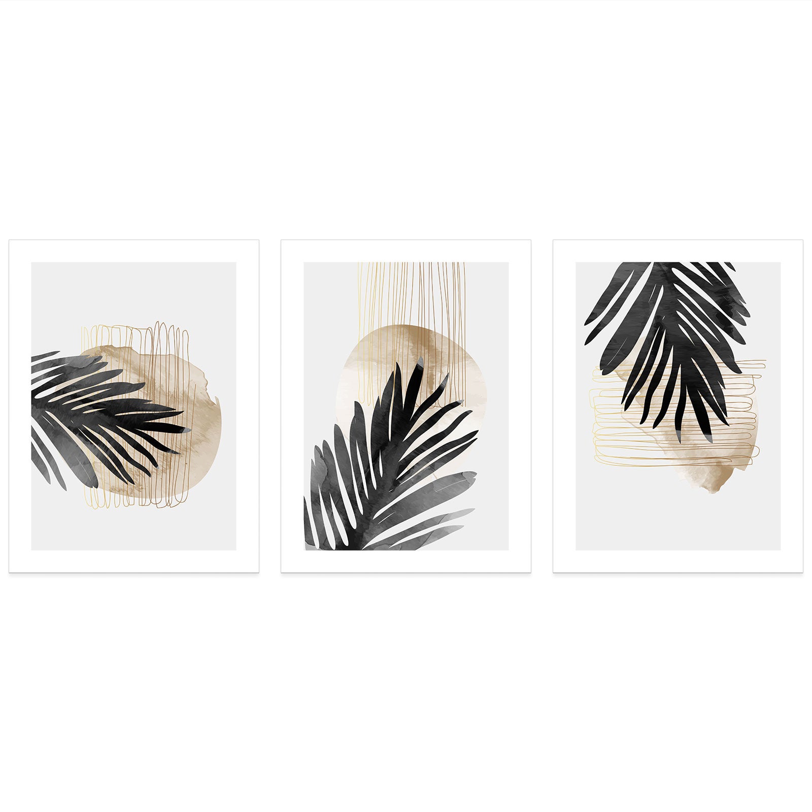 Lot de 3 Affiches / Posters Triptyque - Feuilles 3617689993768 - Bordure noire - 3 Affiches - 21x29,7 cm (Cadres non fournis) - 3